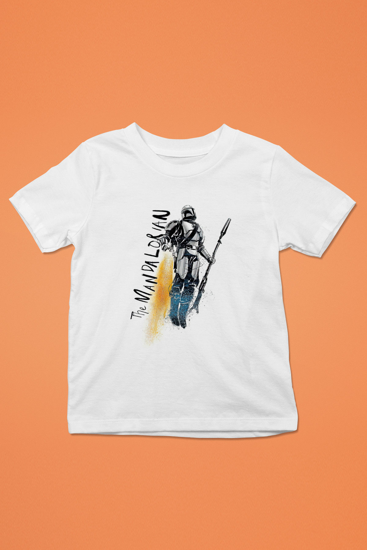 Mandalorian Baskılı Beyaz Unisex Beyaz Çocuk Tişört - Tshirt