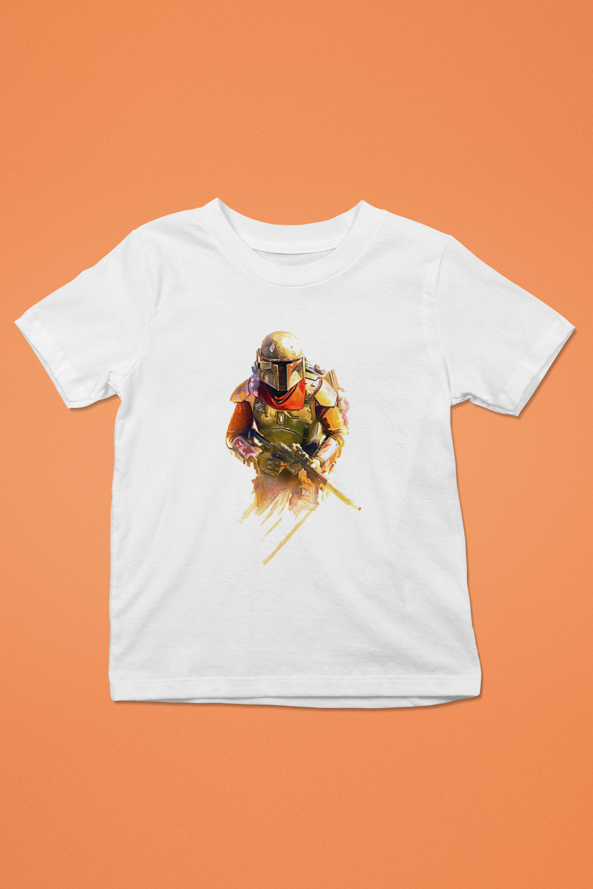 Mandalorian Baskılı Beyaz Unisex Beyaz Çocuk Tişört - Tshirt
