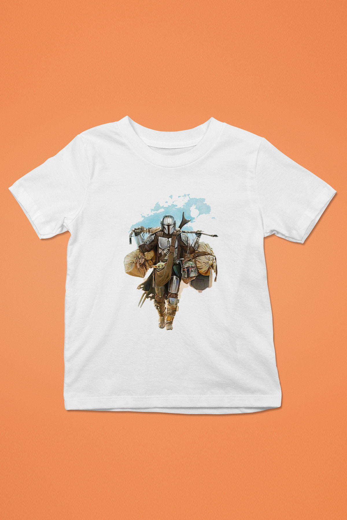 Mandalorian Baskılı Beyaz Unisex Beyaz Çocuk Tişört - Tshirt