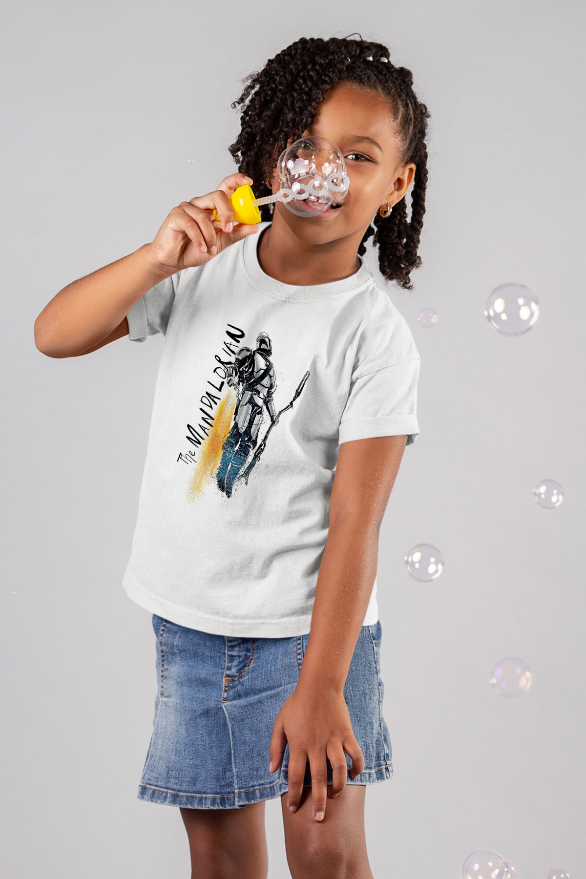 Mandalorian Baskılı Beyaz Unisex Beyaz Çocuk Tişört - Tshirt