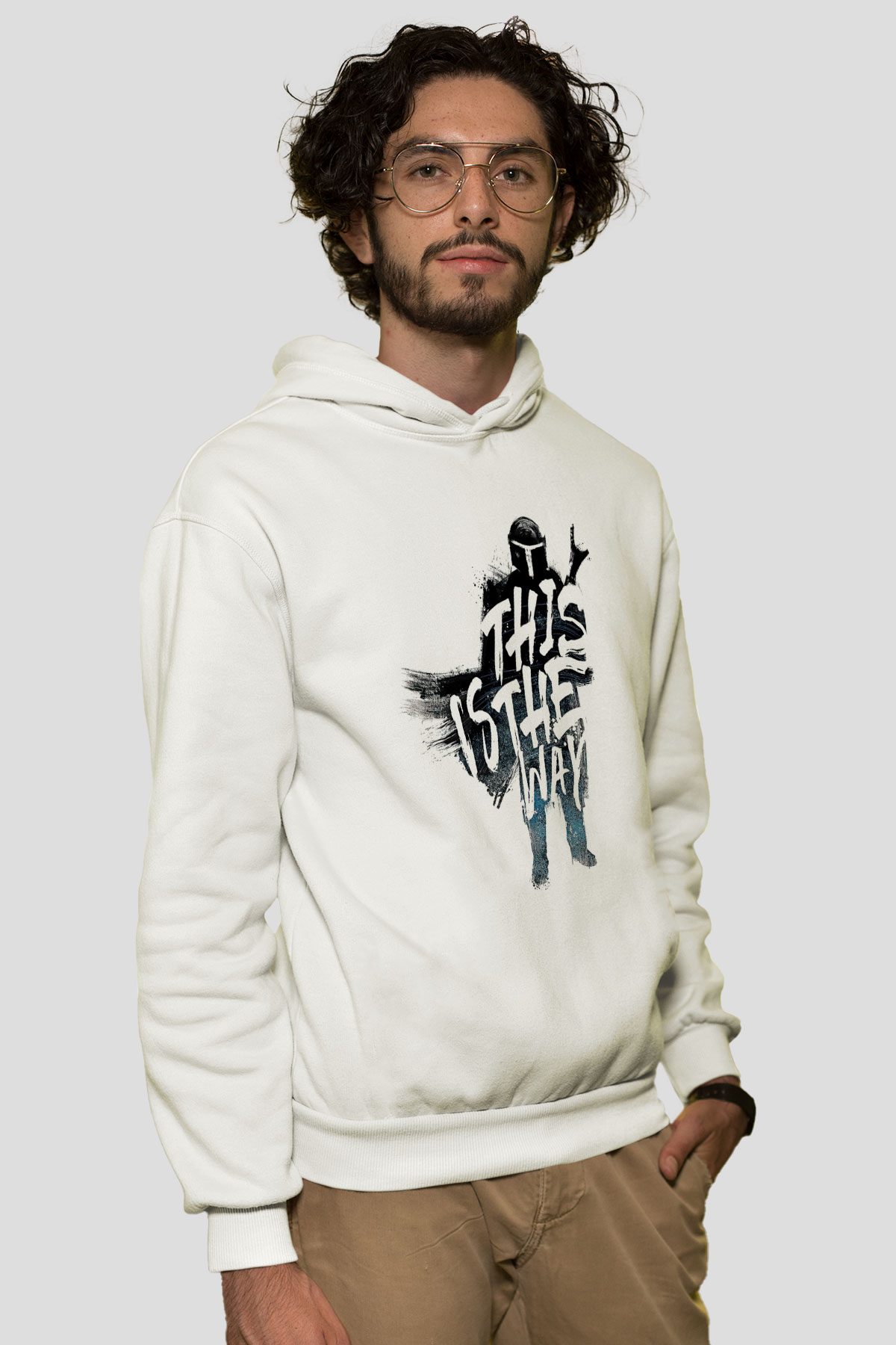 Mandalorian Baskılı Beyaz Unisex Hoodie