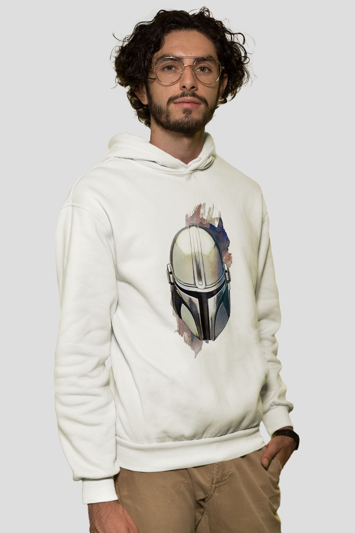 Mandalorian Baskılı Beyaz Unisex Hoodie