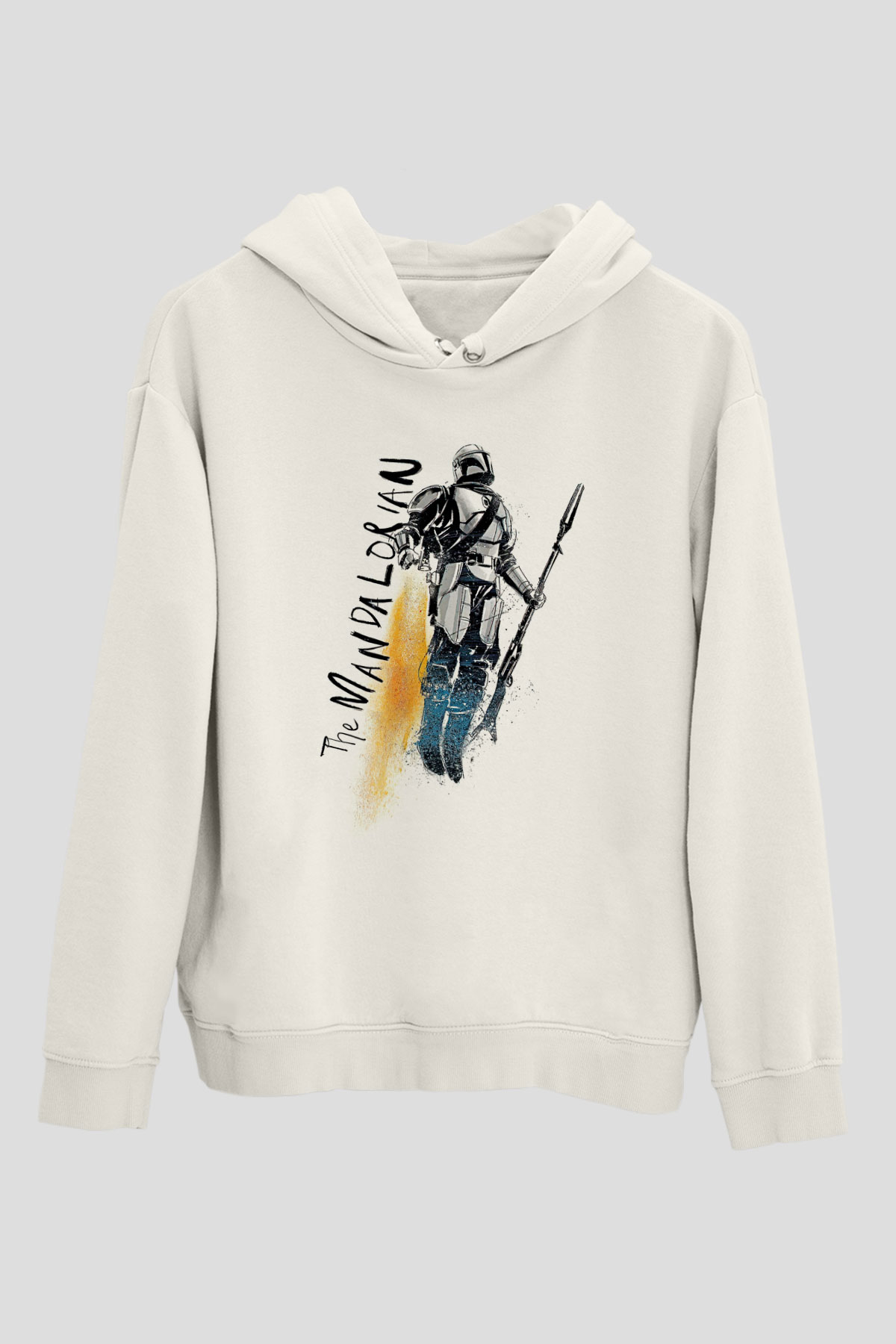 Mandalorian Baskılı Beyaz Unisex Hoodie