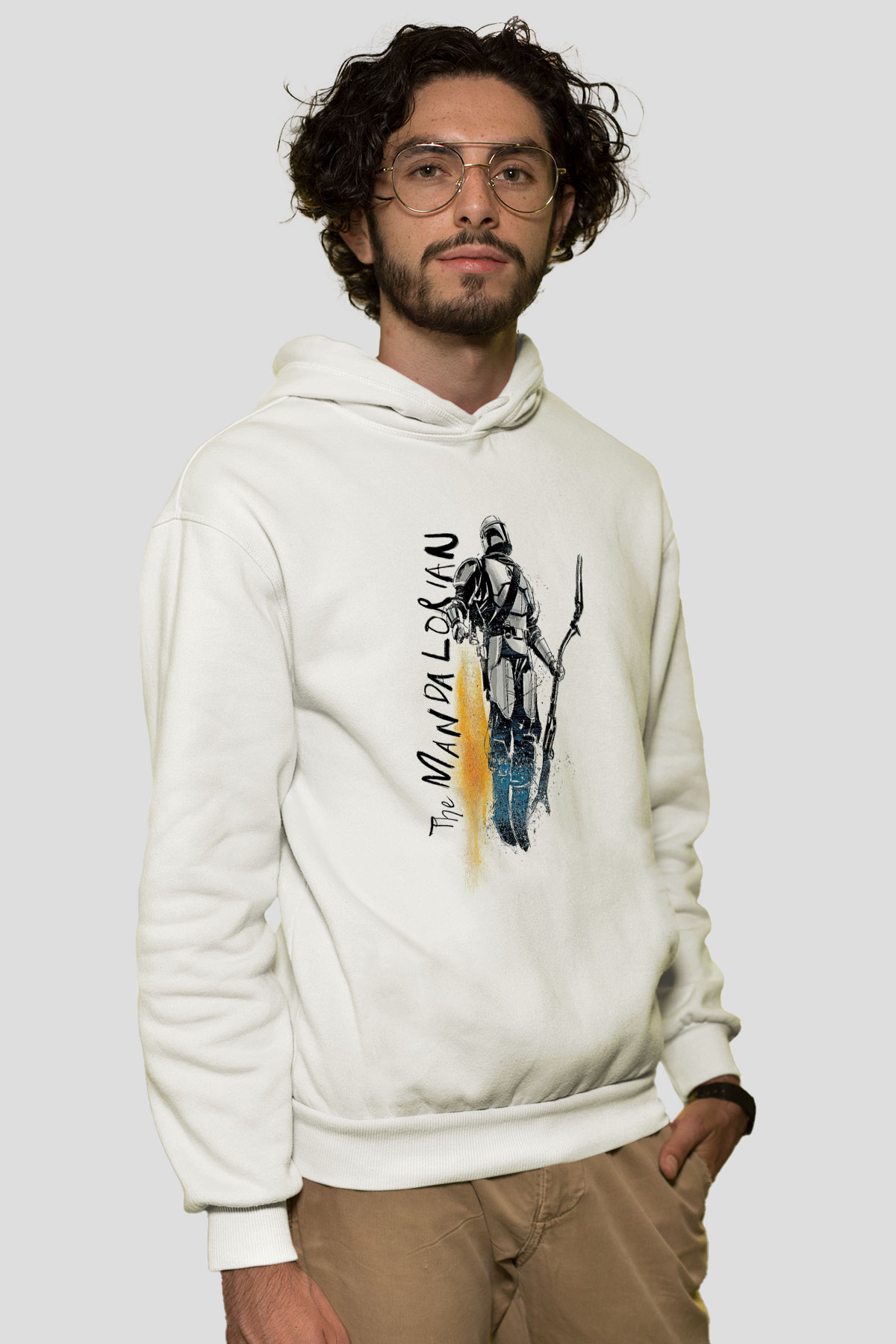 Mandalorian Baskılı Beyaz Unisex Hoodie