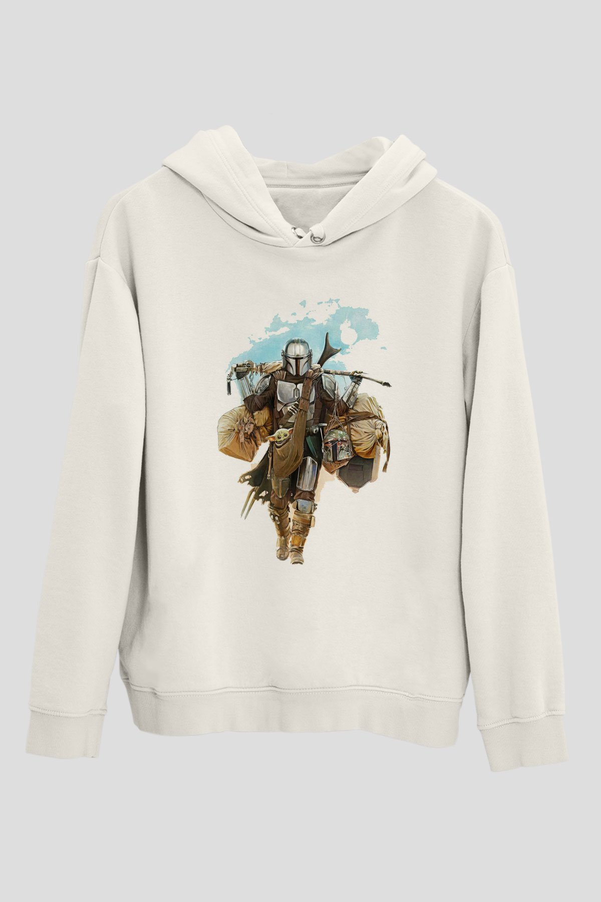 Mandalorian Baskılı Beyaz Unisex Hoodie