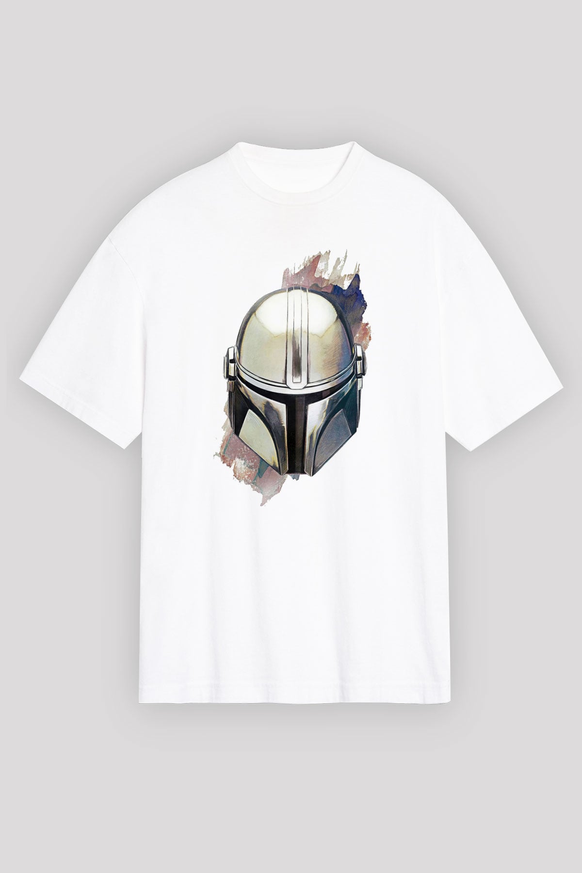Mandalorian Baskılı Beyaz Unisex Oversize Tişört - Tshirt