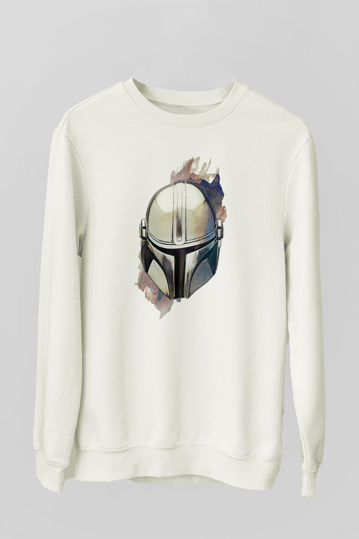 Mandalorian Baskılı Beyaz Unisex Sweatshirt