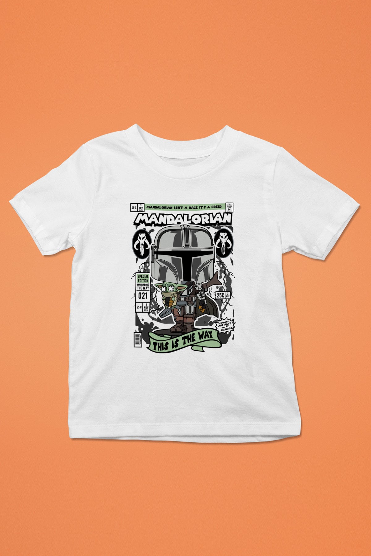 Mandalorian Baskılı Unisex Beyaz Çocuk Tişört