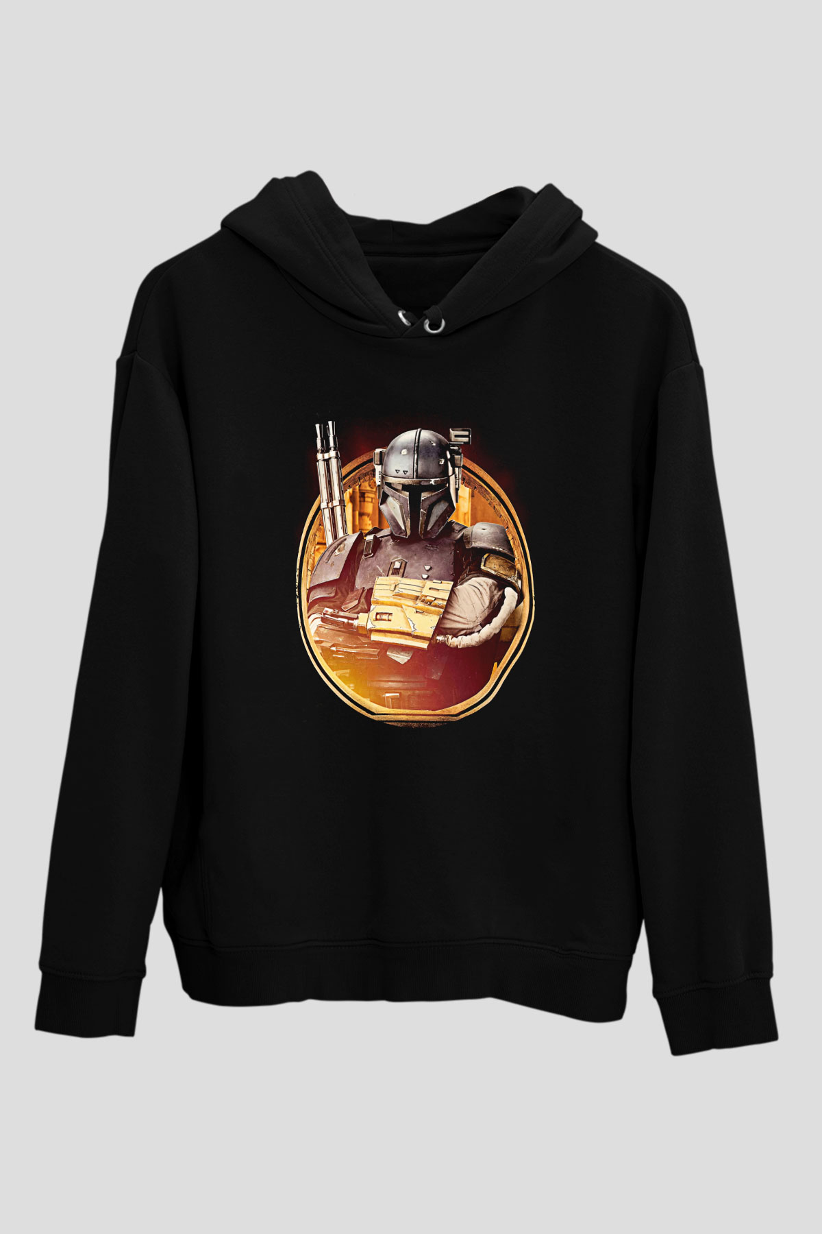 Mandalorian Baskılı Unisex Siyah Hoodie