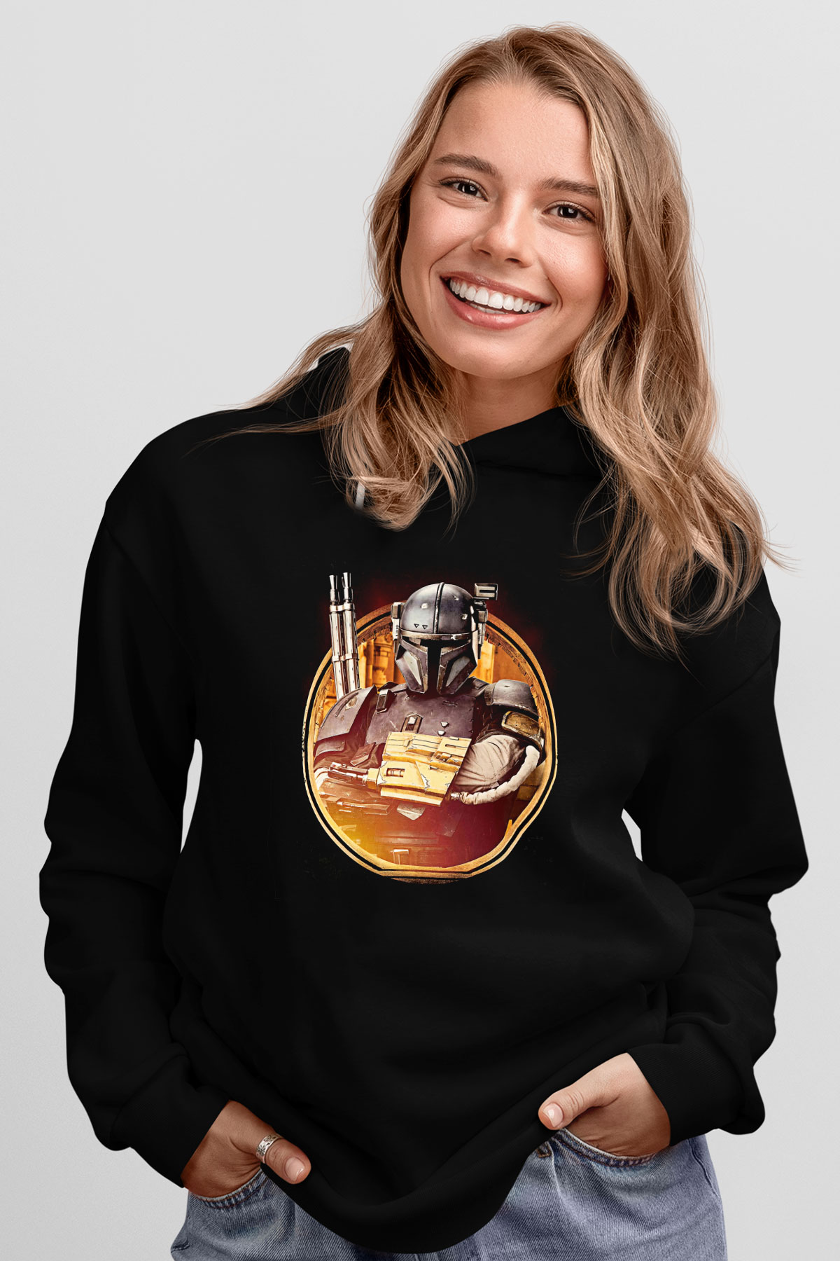 Mandalorian Baskılı Unisex Siyah Hoodie