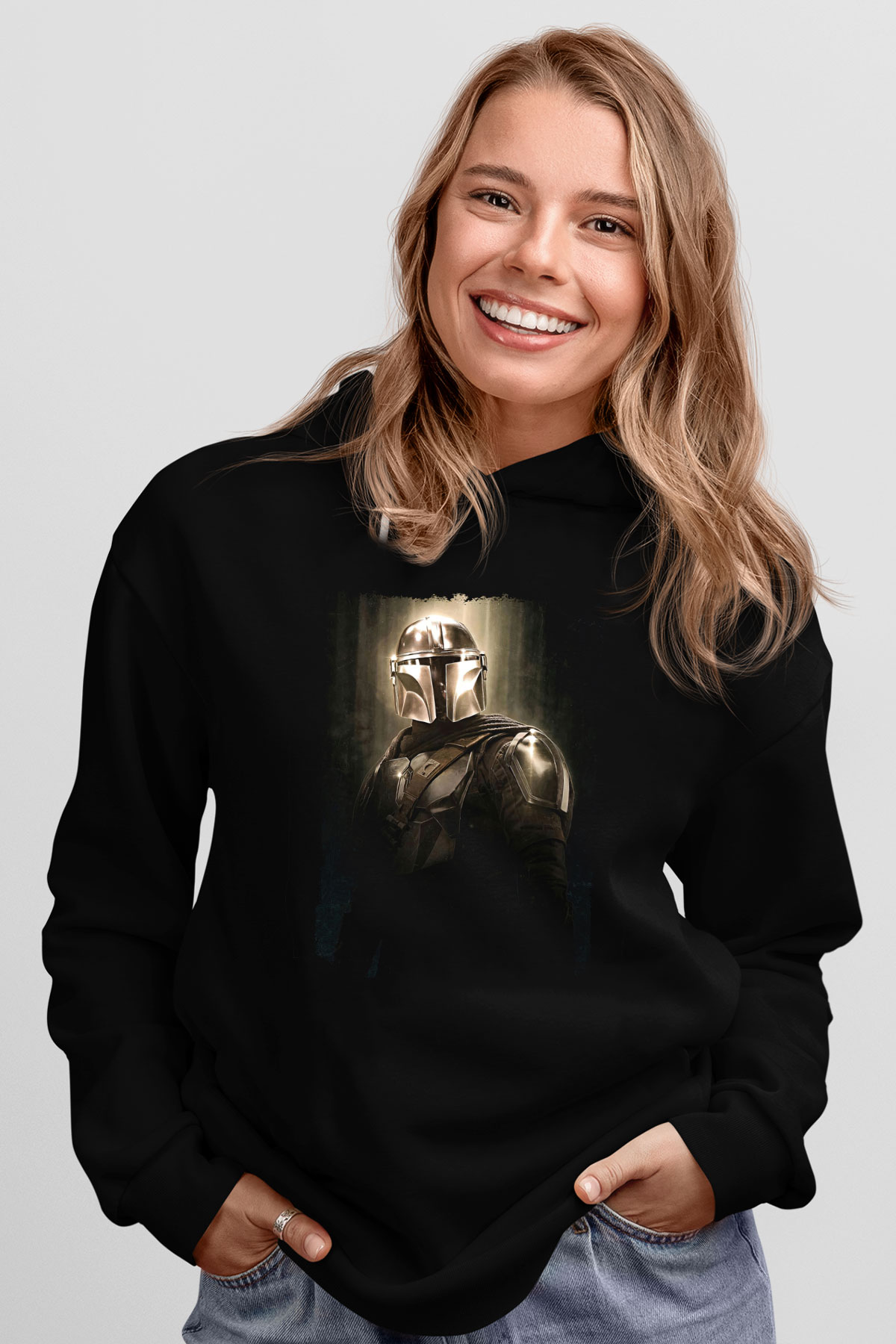 Mandalorian Baskılı Unisex Siyah Hoodie