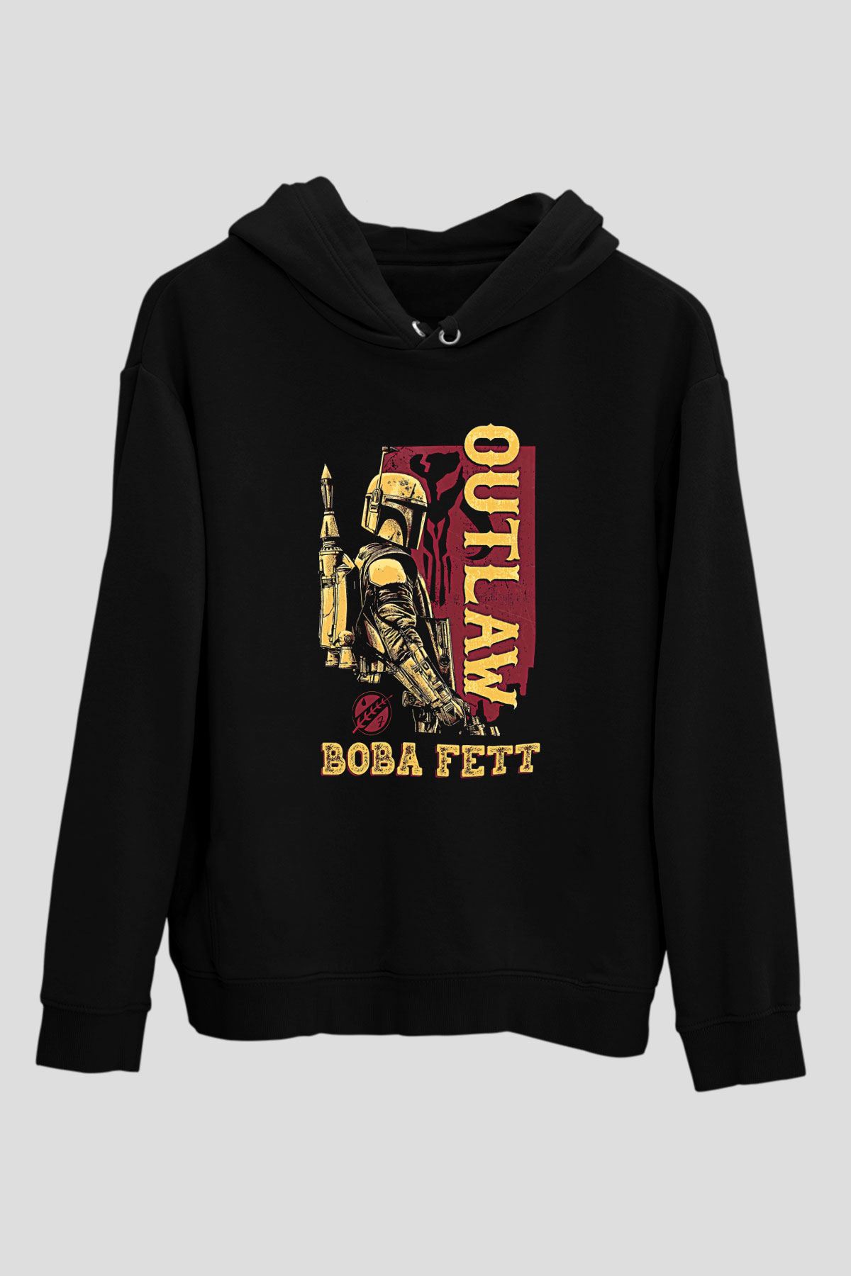 Mandalorian Baskılı Unisex Siyah Hoodie
