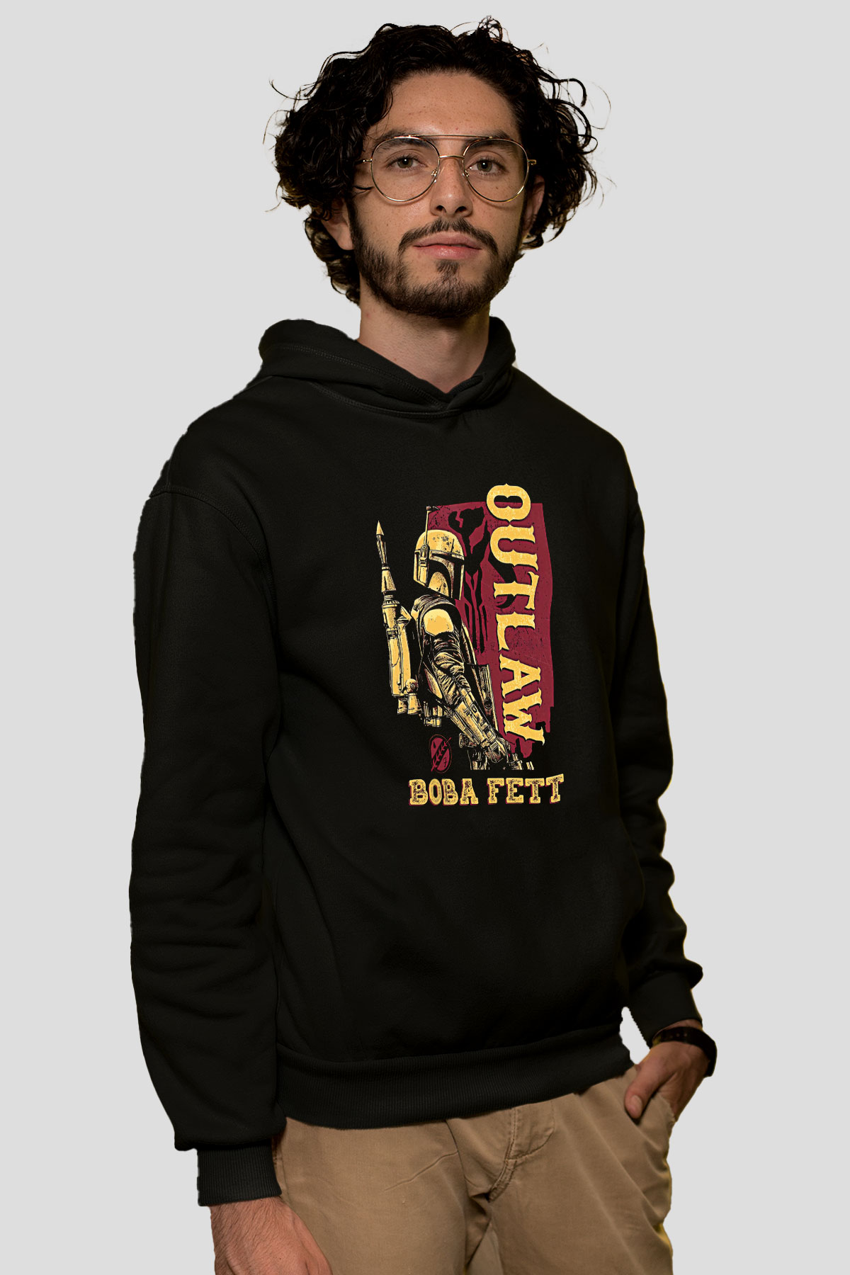 Mandalorian Baskılı Unisex Siyah Hoodie