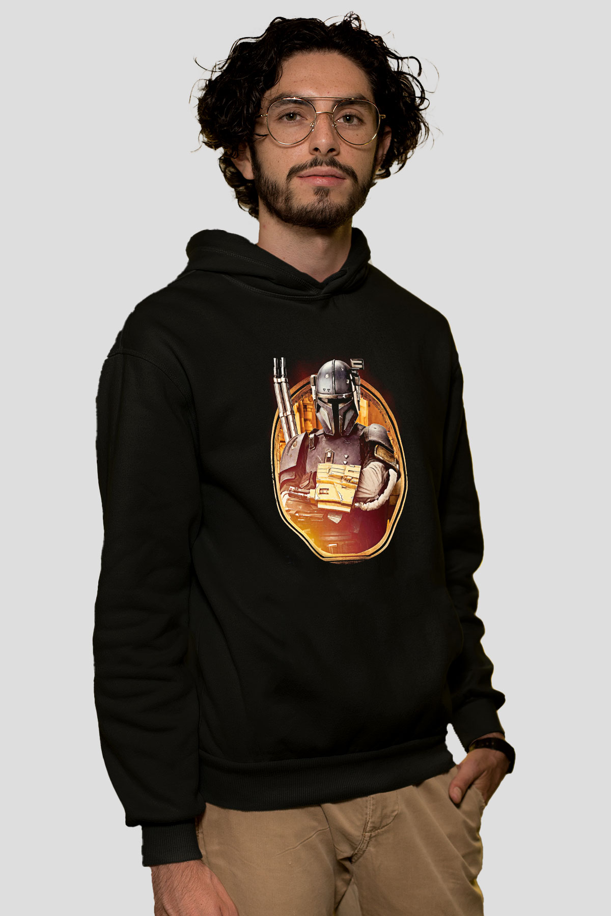 Mandalorian Baskılı Unisex Siyah Hoodie