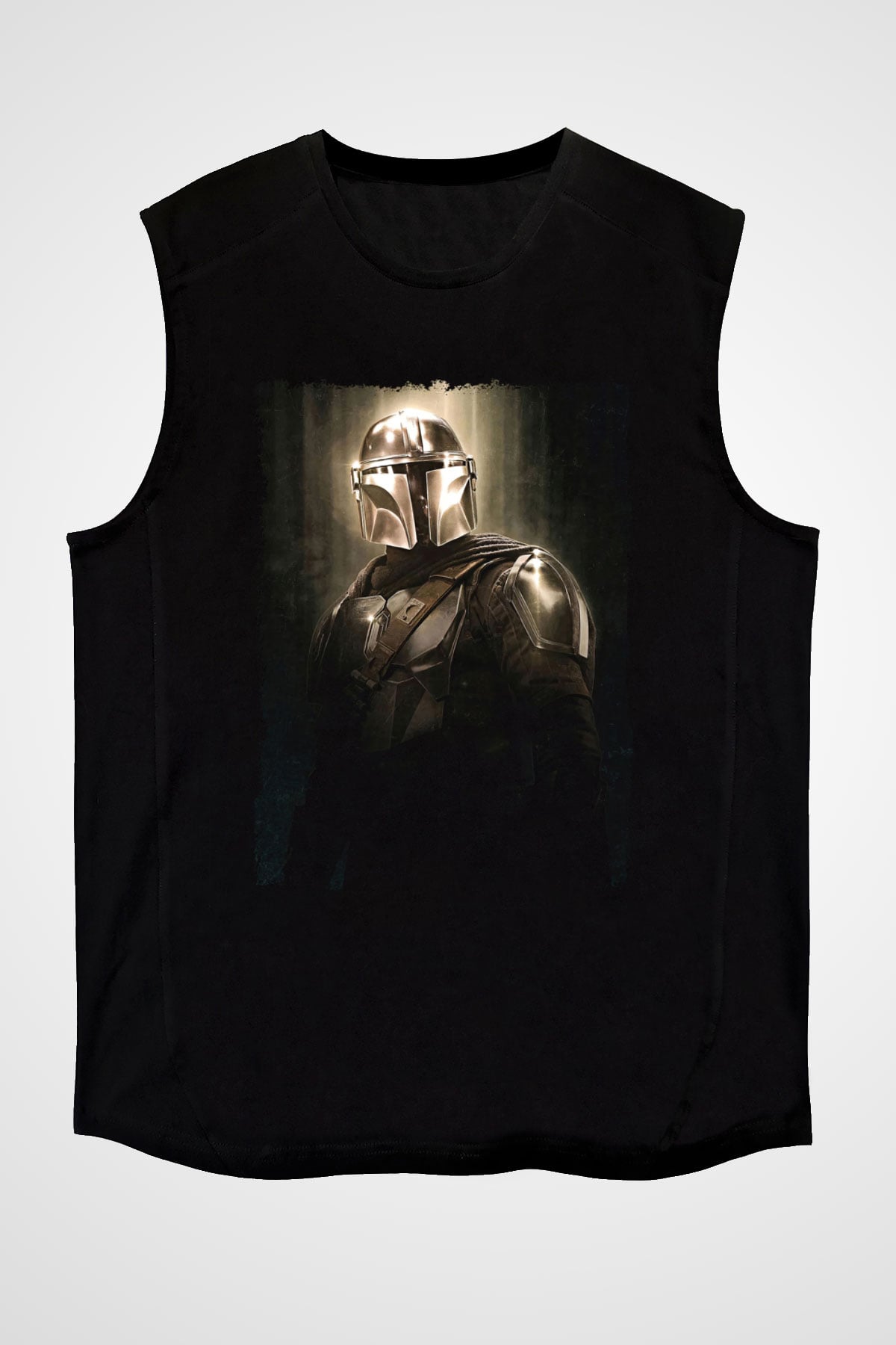 Mandalorian Baskılı Unisex Siyah Kolsuz Tişört - Tshirt