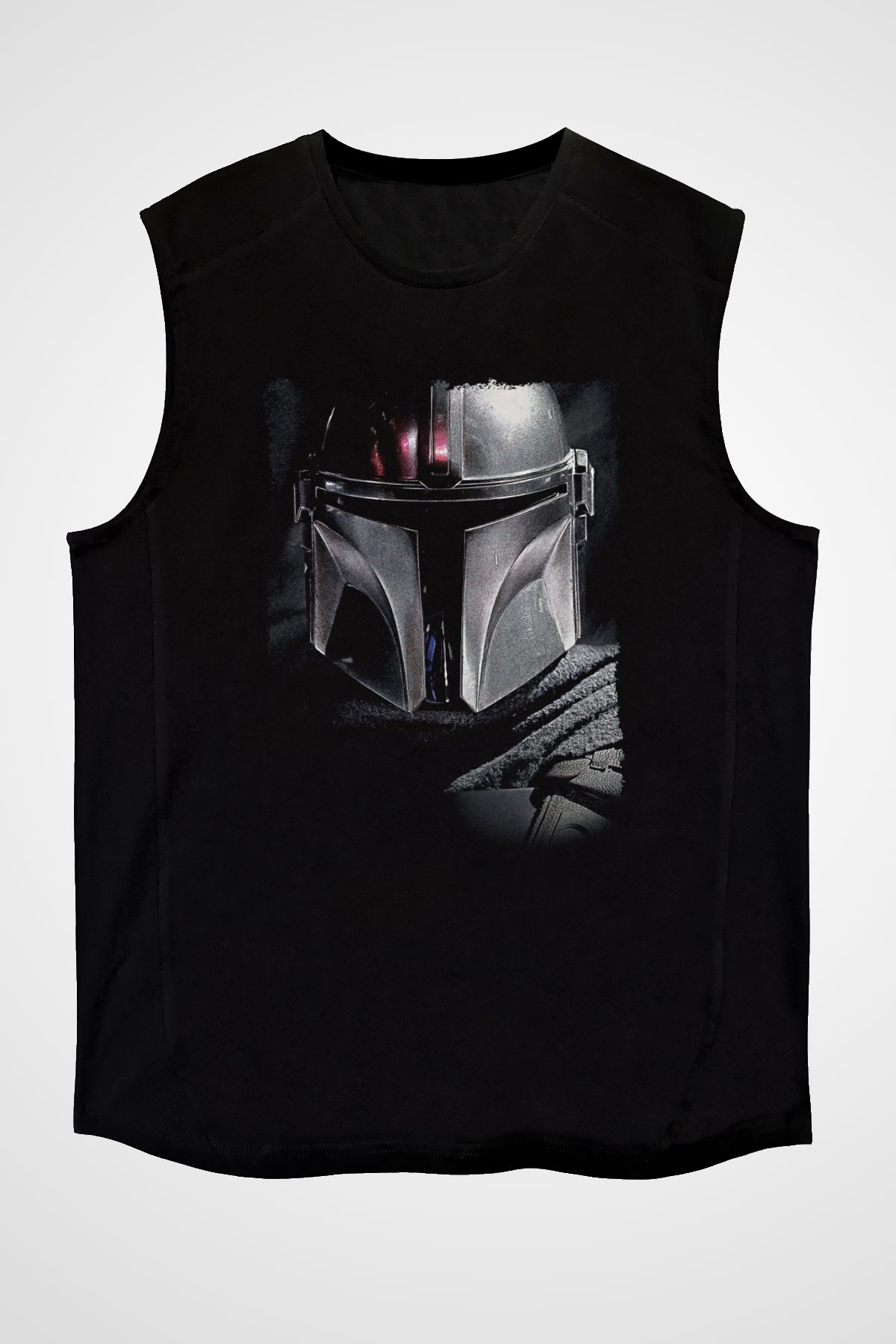 Mandalorian Baskılı Unisex Siyah Kolsuz Tişört - Tshirt