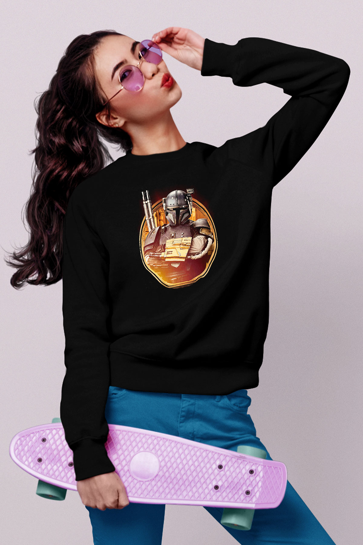 Mandalorian Baskılı Unisex Siyah Sweatshirt