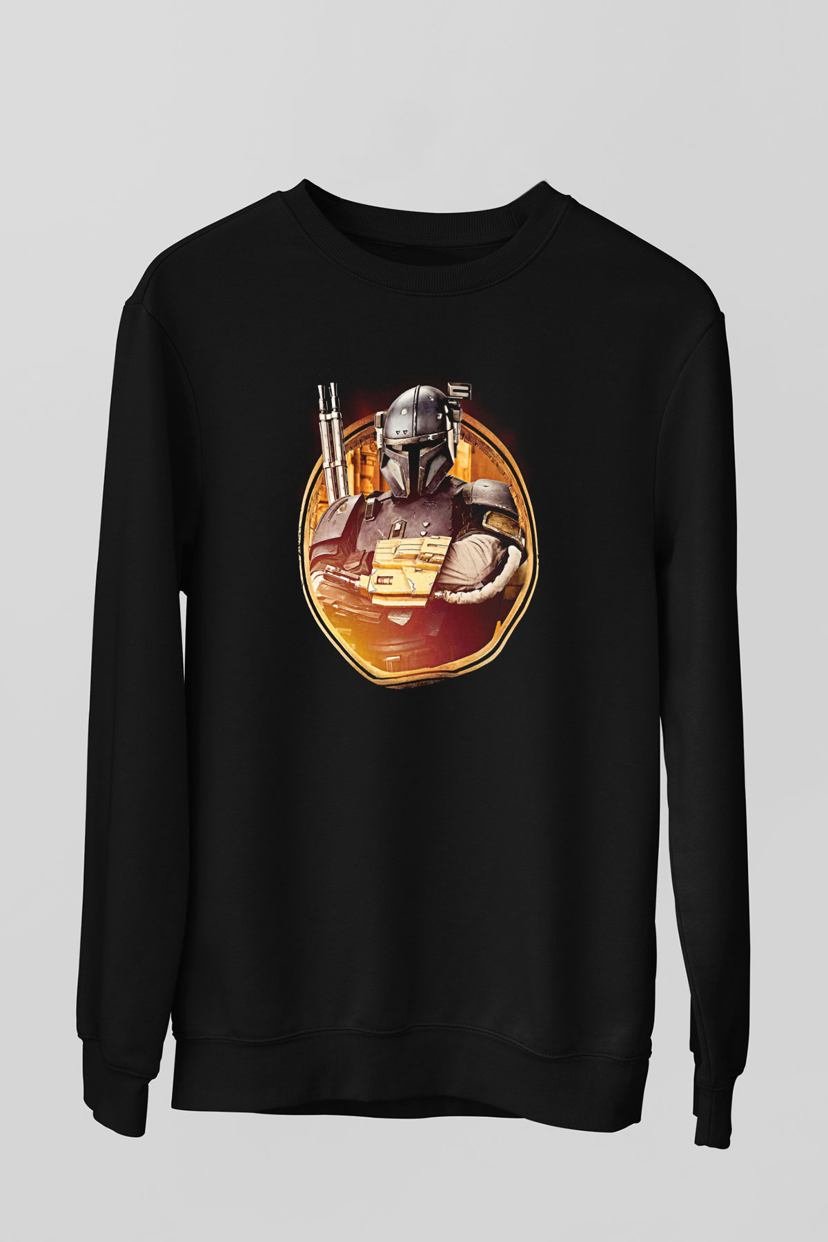 Mandalorian Baskılı Unisex Siyah Sweatshirt