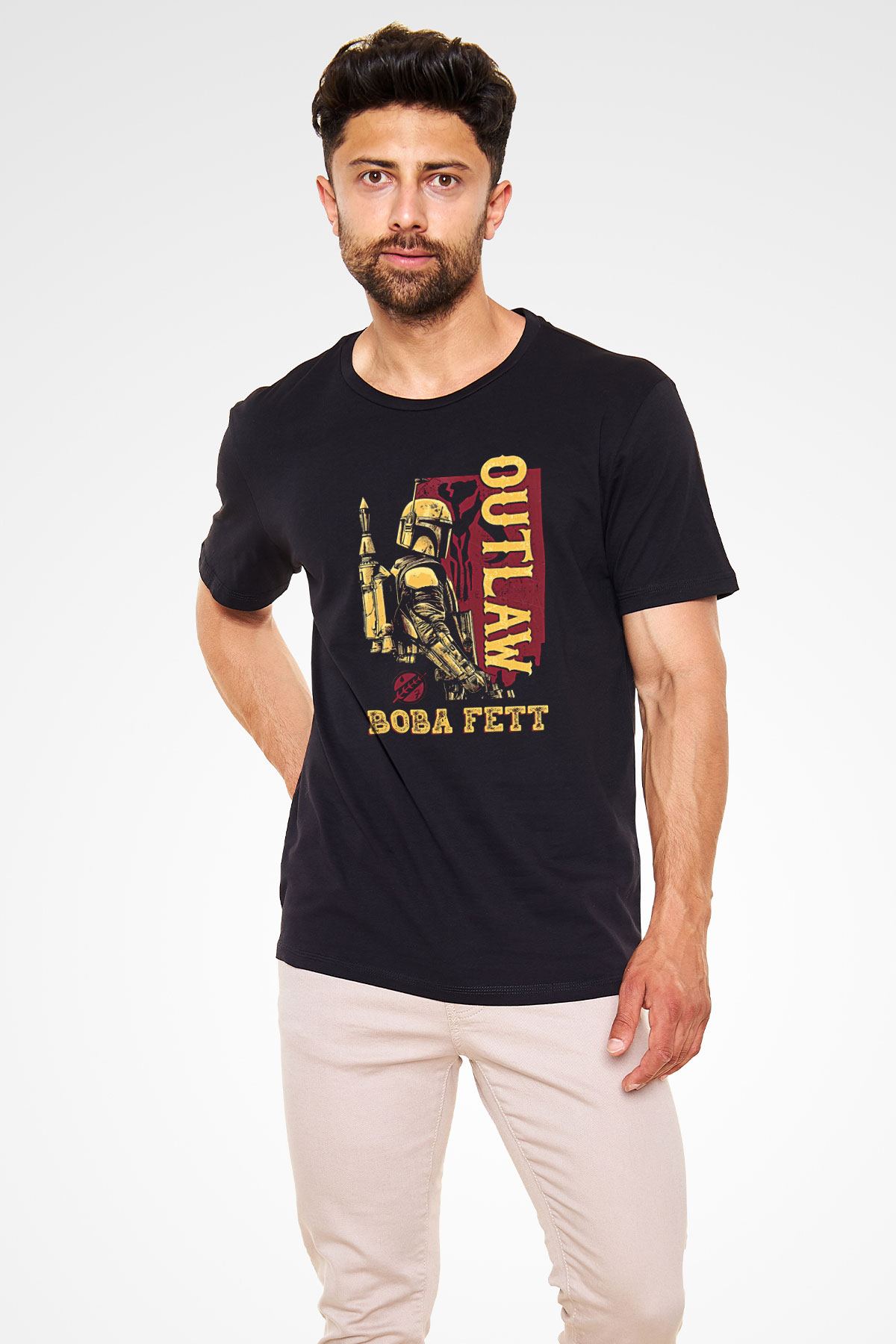 Mandalorian Baskılı Unisex Siyah Tişört - Tshirt