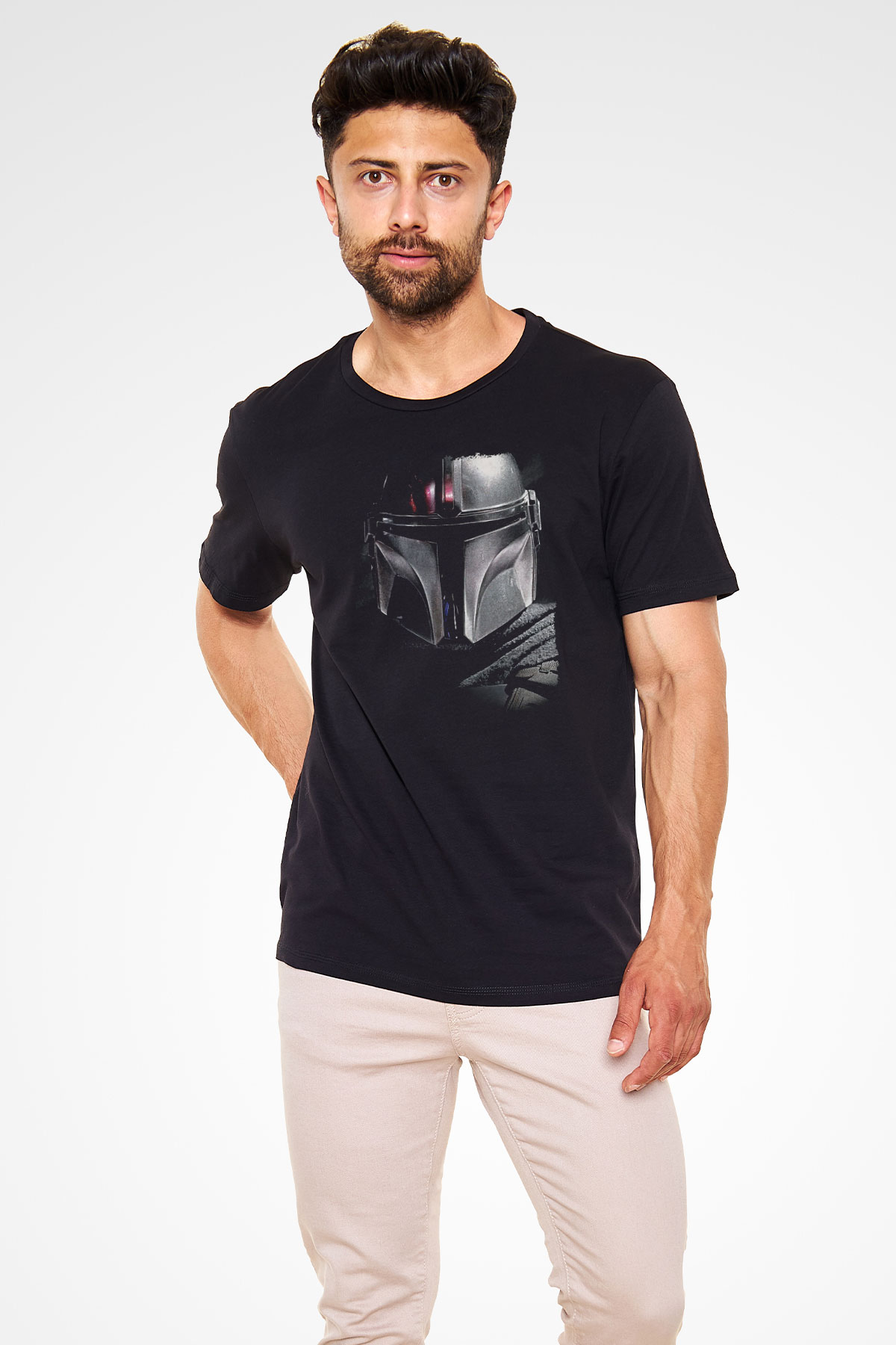 Mandalorian Baskılı Unisex Siyah Tişört - Tshirt
