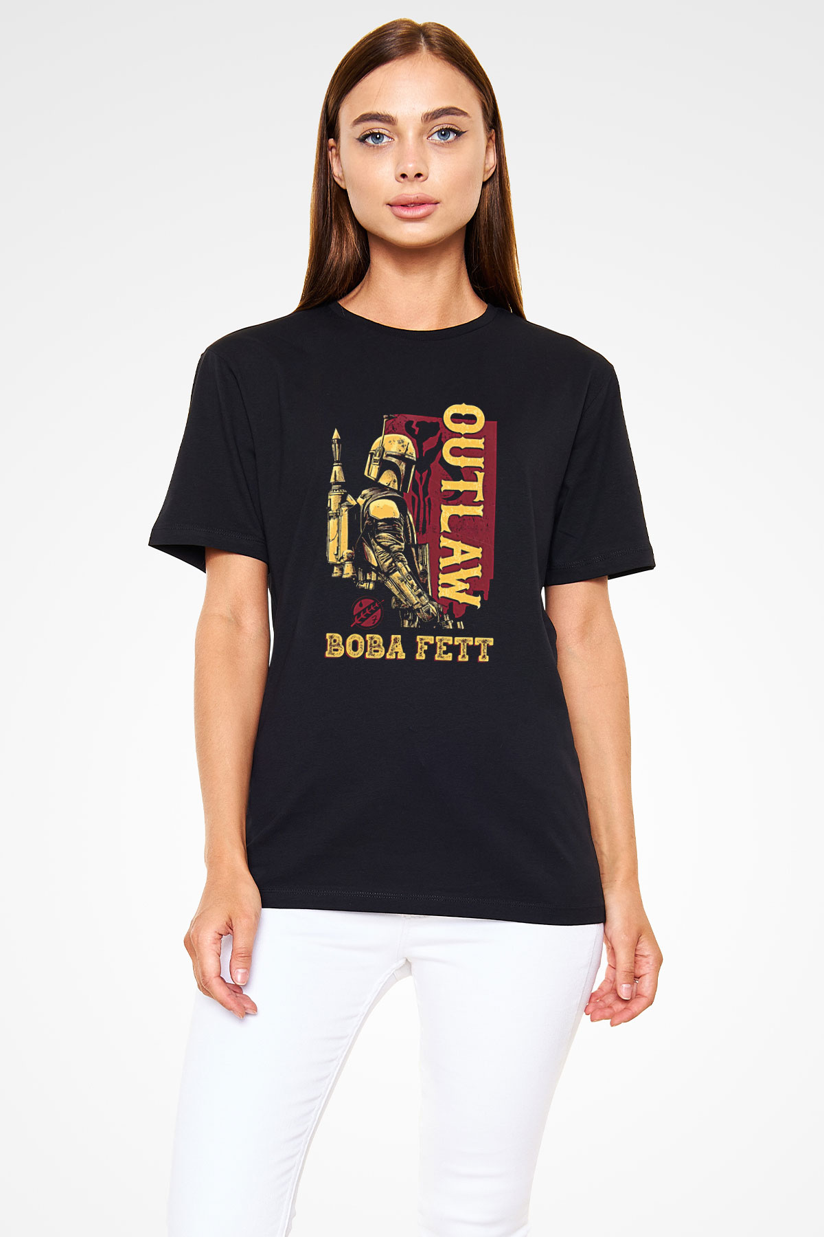 Mandalorian Baskılı Unisex Siyah Tişört - Tshirt