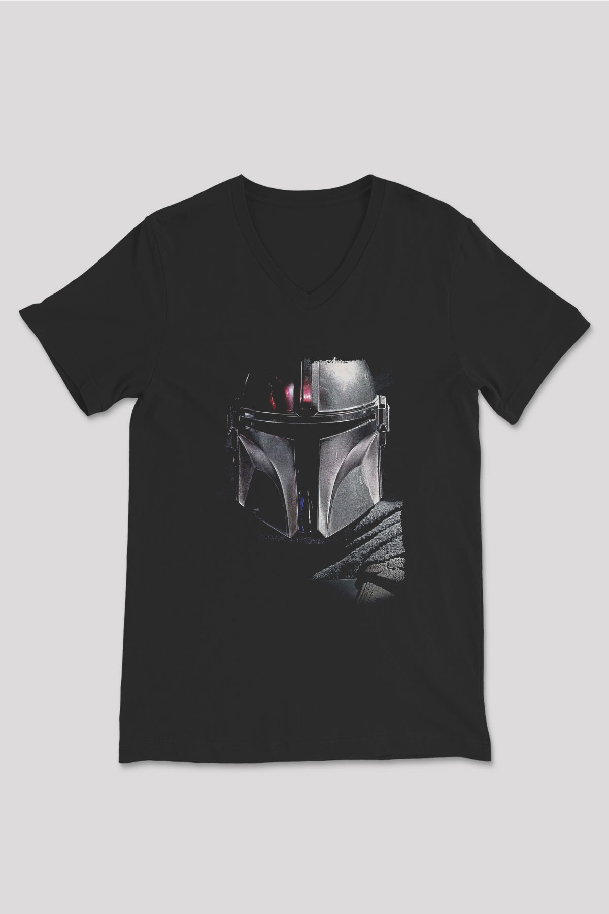 Mandalorian Baskılı Unisex Siyah V Yaka Tişört - Tshirt