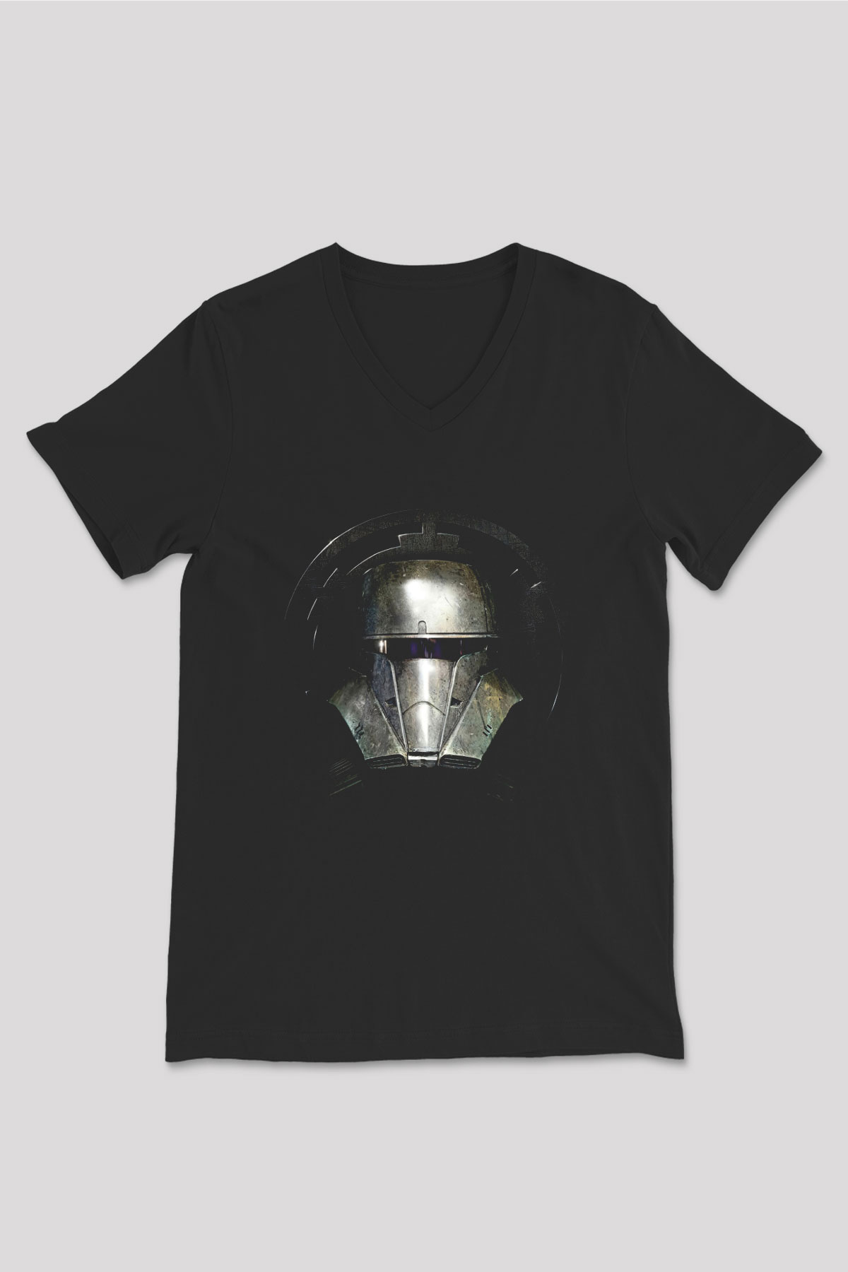 Mandalorian Baskılı Unisex Siyah V Yaka Tişört - Tshirt