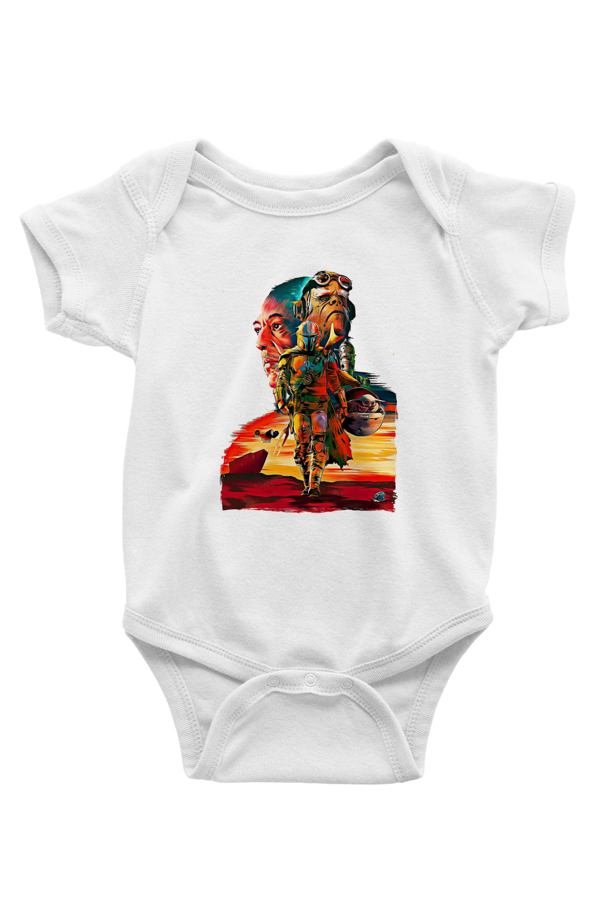 Mandolarian Baskılı Beyaz Unisex Bebek Body - Zıbın