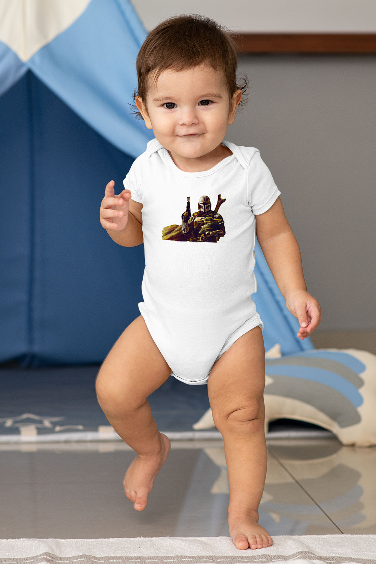 Mandolarian Baskılı Beyaz Unisex Bebek Body - Zıbın