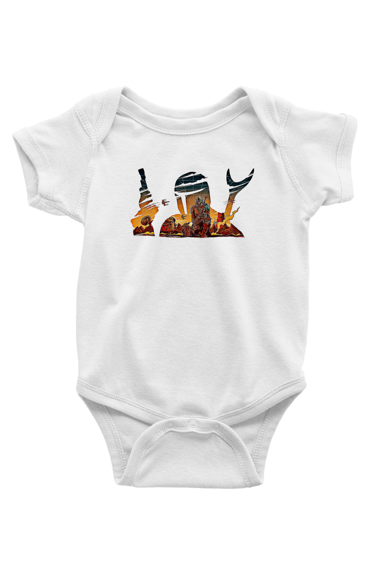 Mandolarian Baskılı Beyaz Unisex Bebek Body - Zıbın