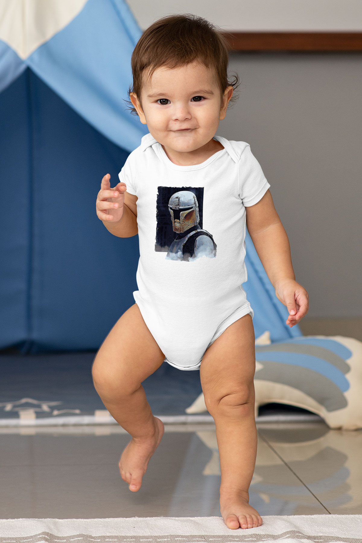Mandolarian Baskılı Beyaz Unisex Bebek Body - Zıbın