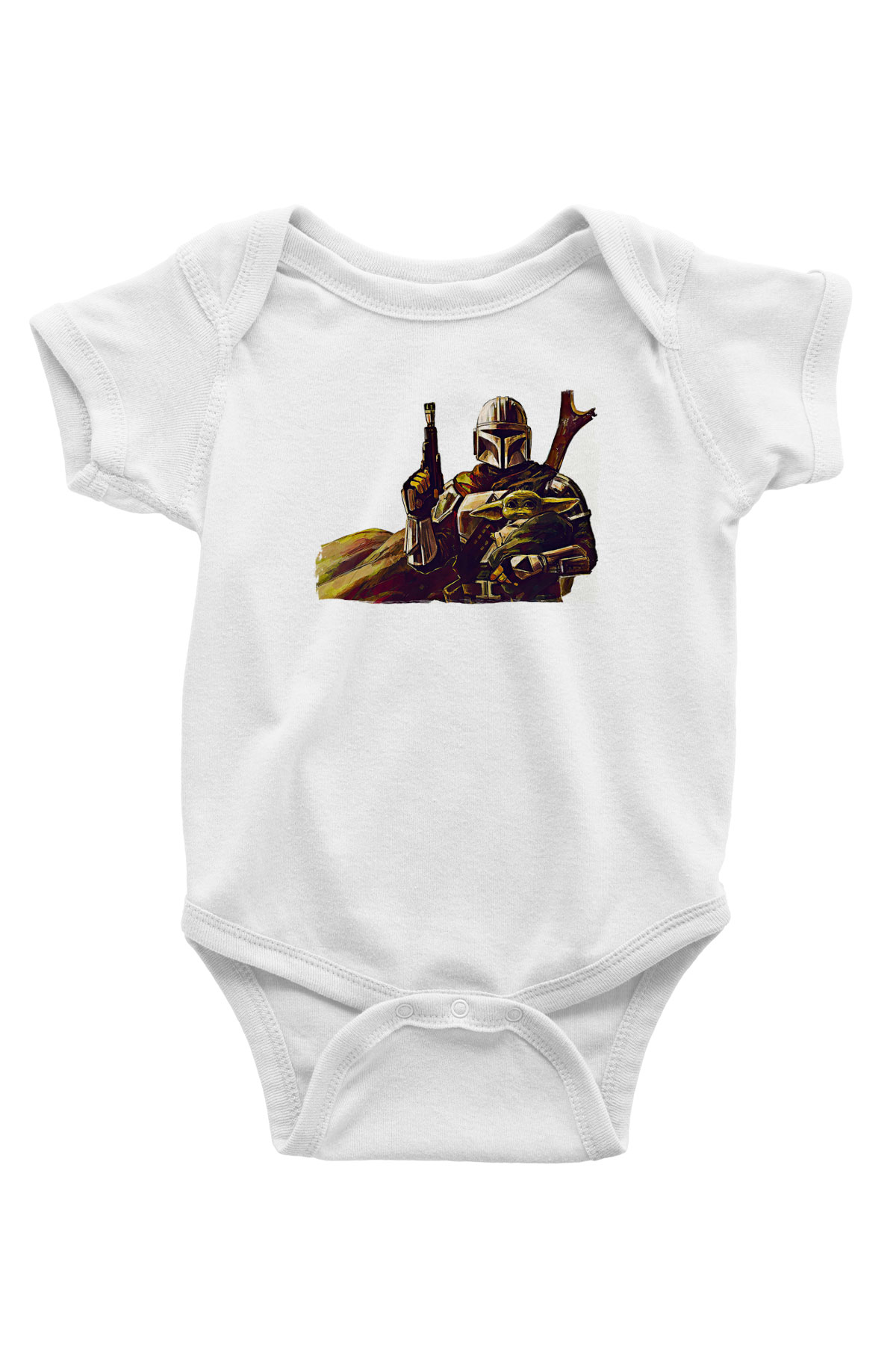 Mandolarian Baskılı Beyaz Unisex Bebek Body - Zıbın
