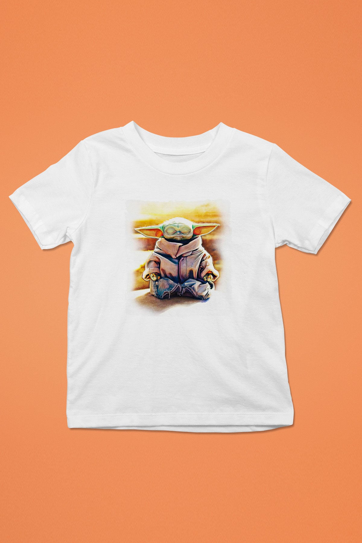 Mandolarian Baskılı Beyaz Unisex Beyaz Çocuk Tişört - Tshirt