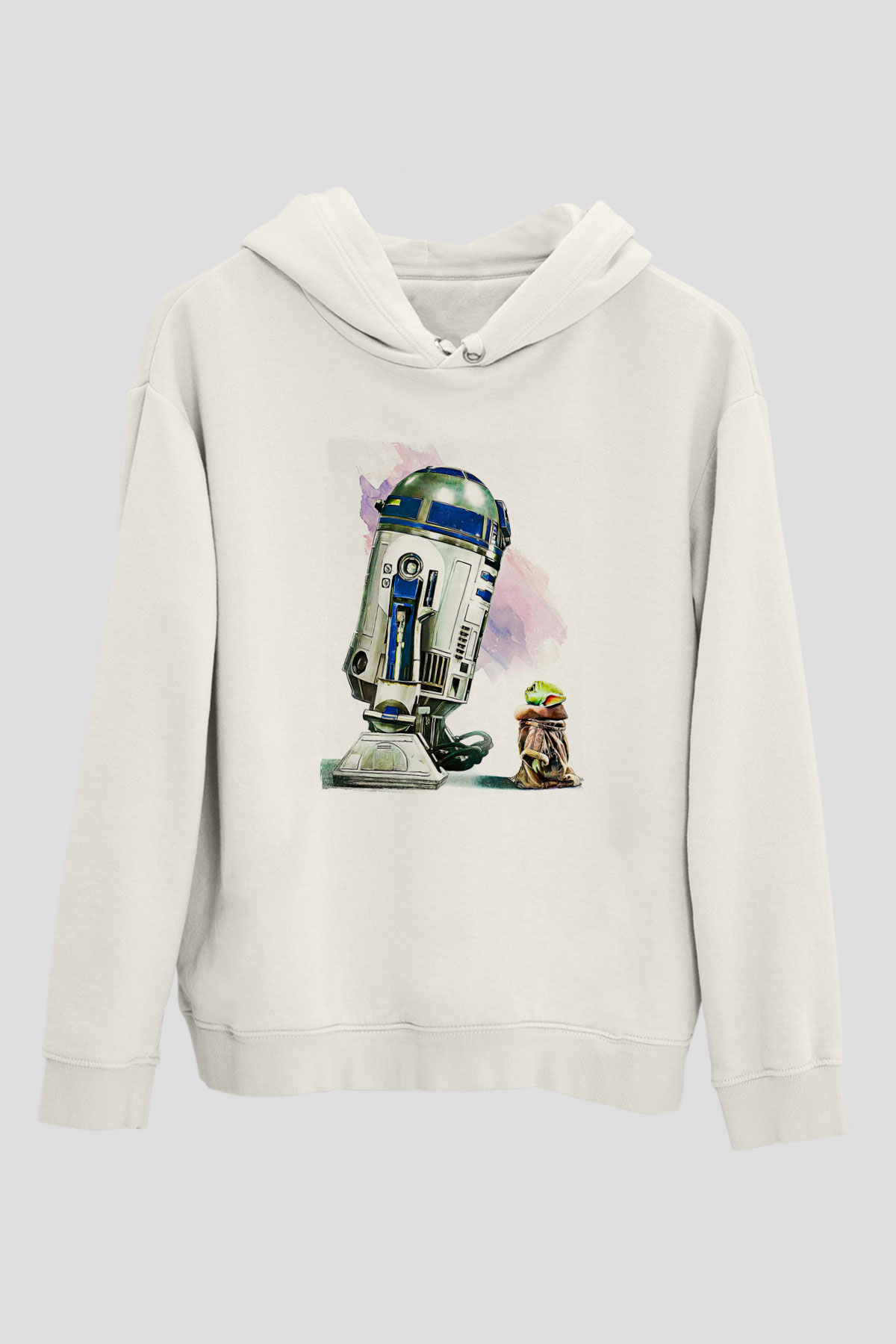 Mandolarian Baskılı Beyaz Unisex Hoodie