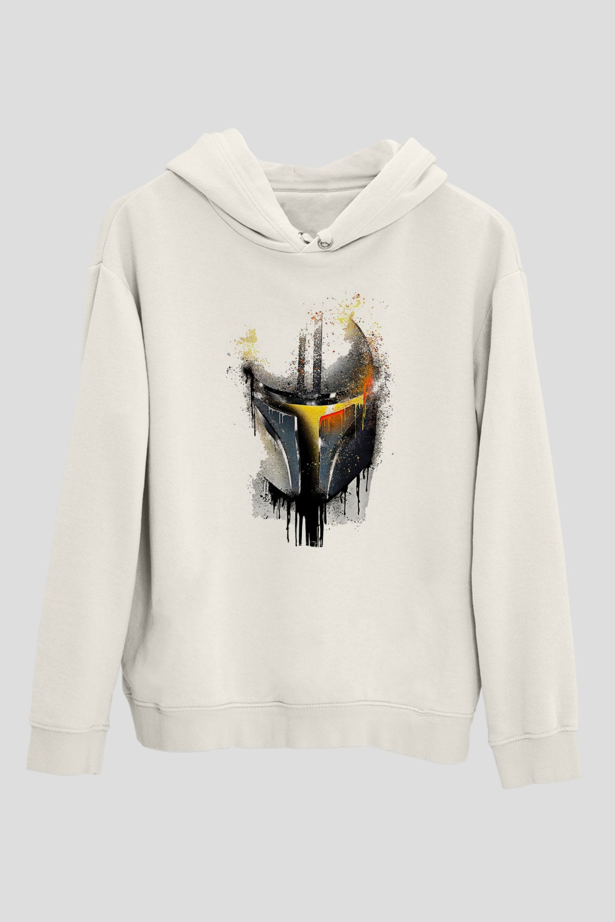 Mandolarian Baskılı Beyaz Unisex Hoodie