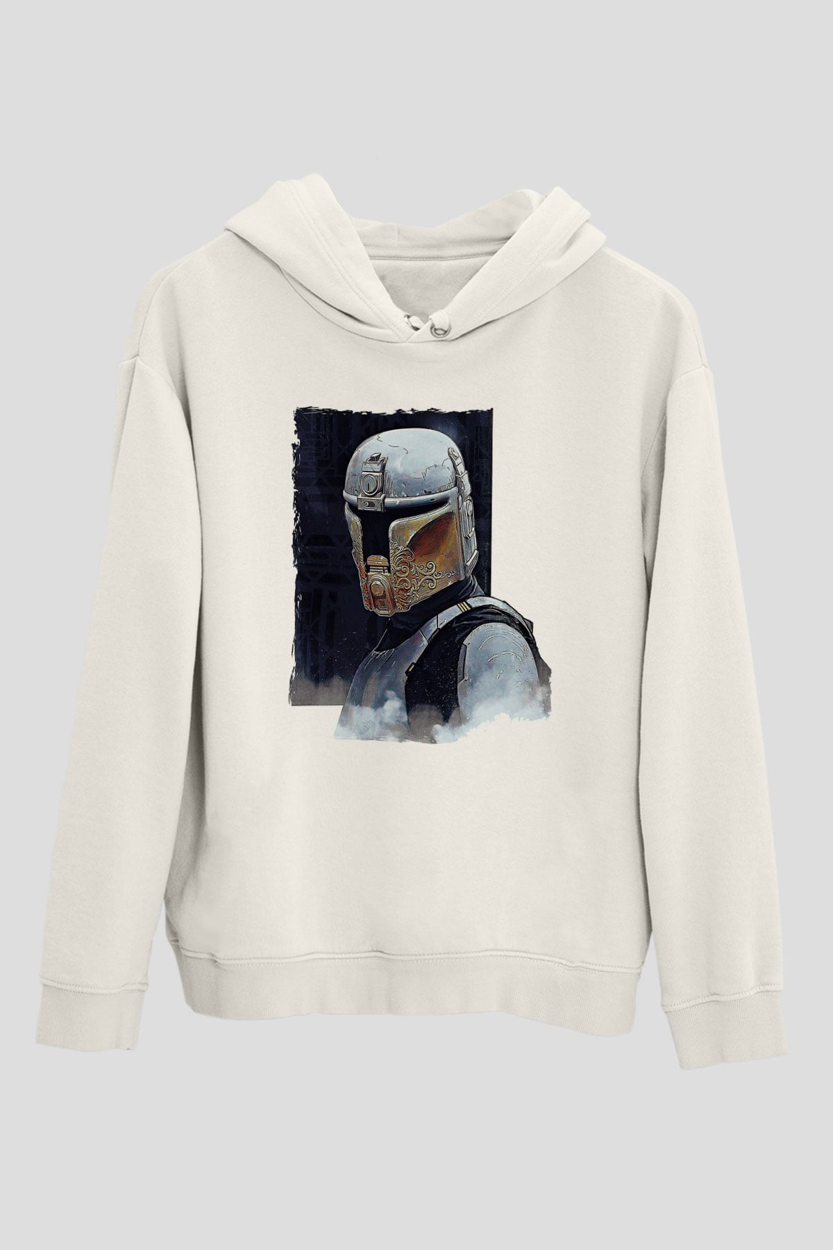 Mandolarian Baskılı Beyaz Unisex Hoodie
