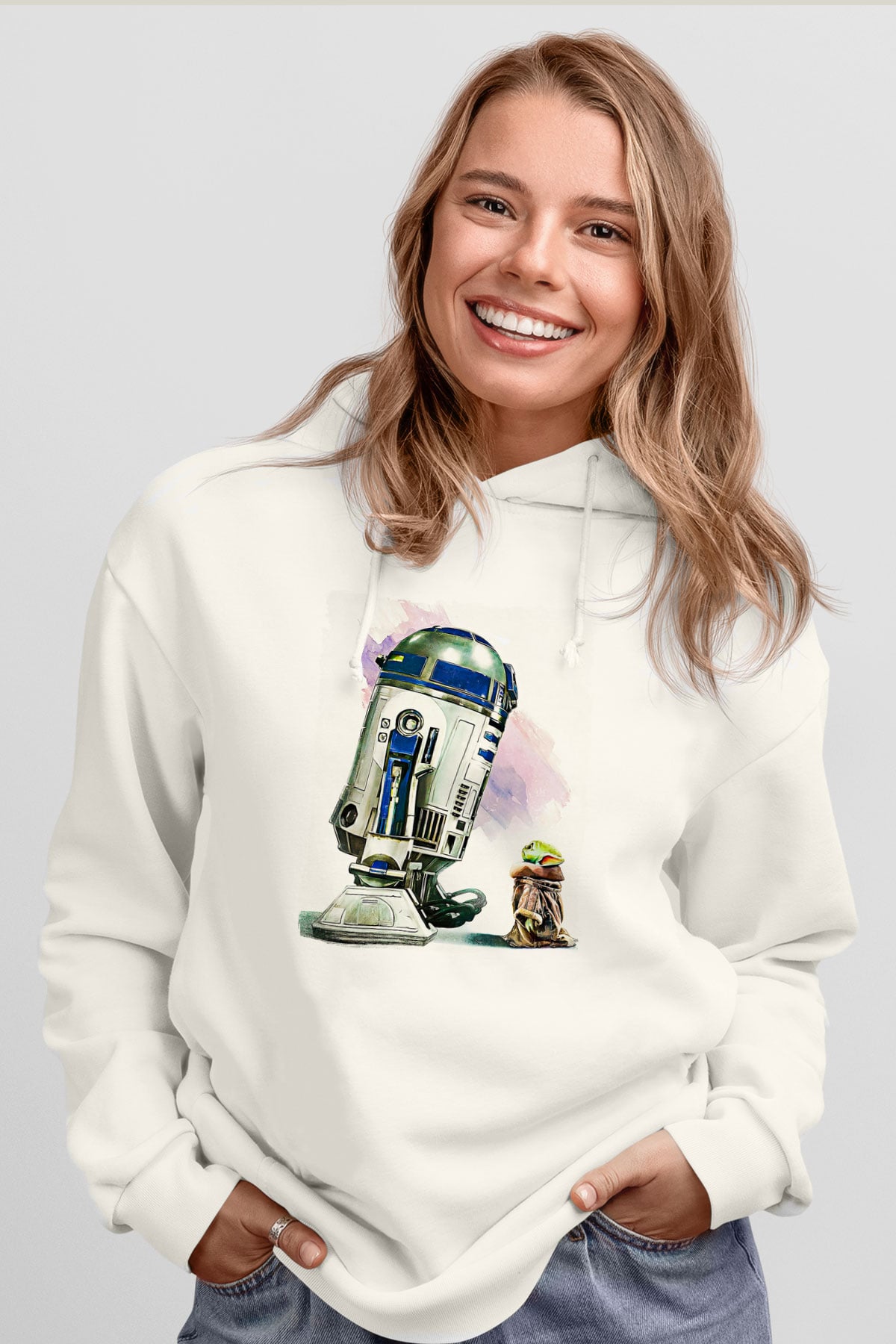 Mandolarian Baskılı Beyaz Unisex Hoodie
