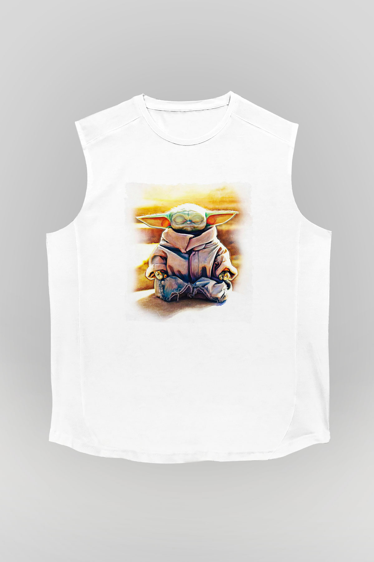 Mandolarian Baskılı Beyaz Unisex Kolsuz Tişört - Tshirt