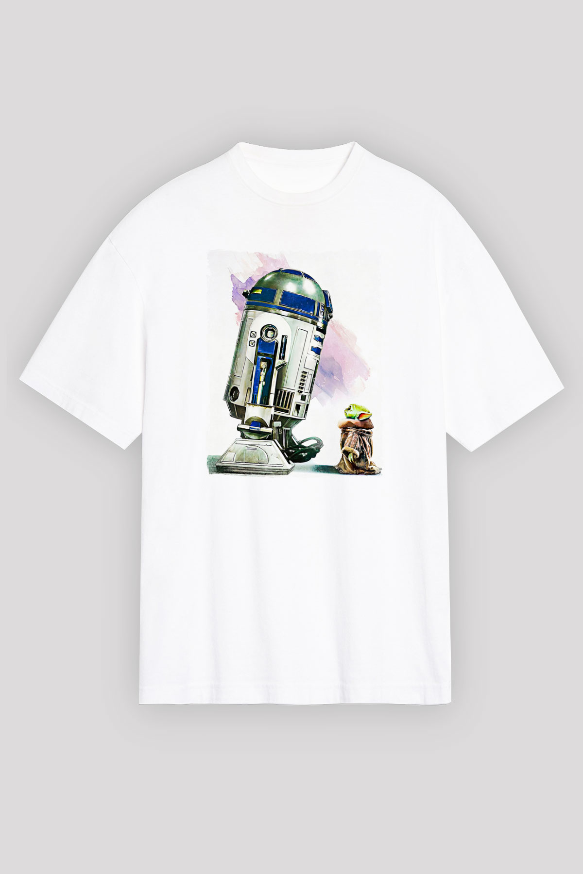 Mandolarian Baskılı Beyaz Unisex Oversize Tişört - Tshirt