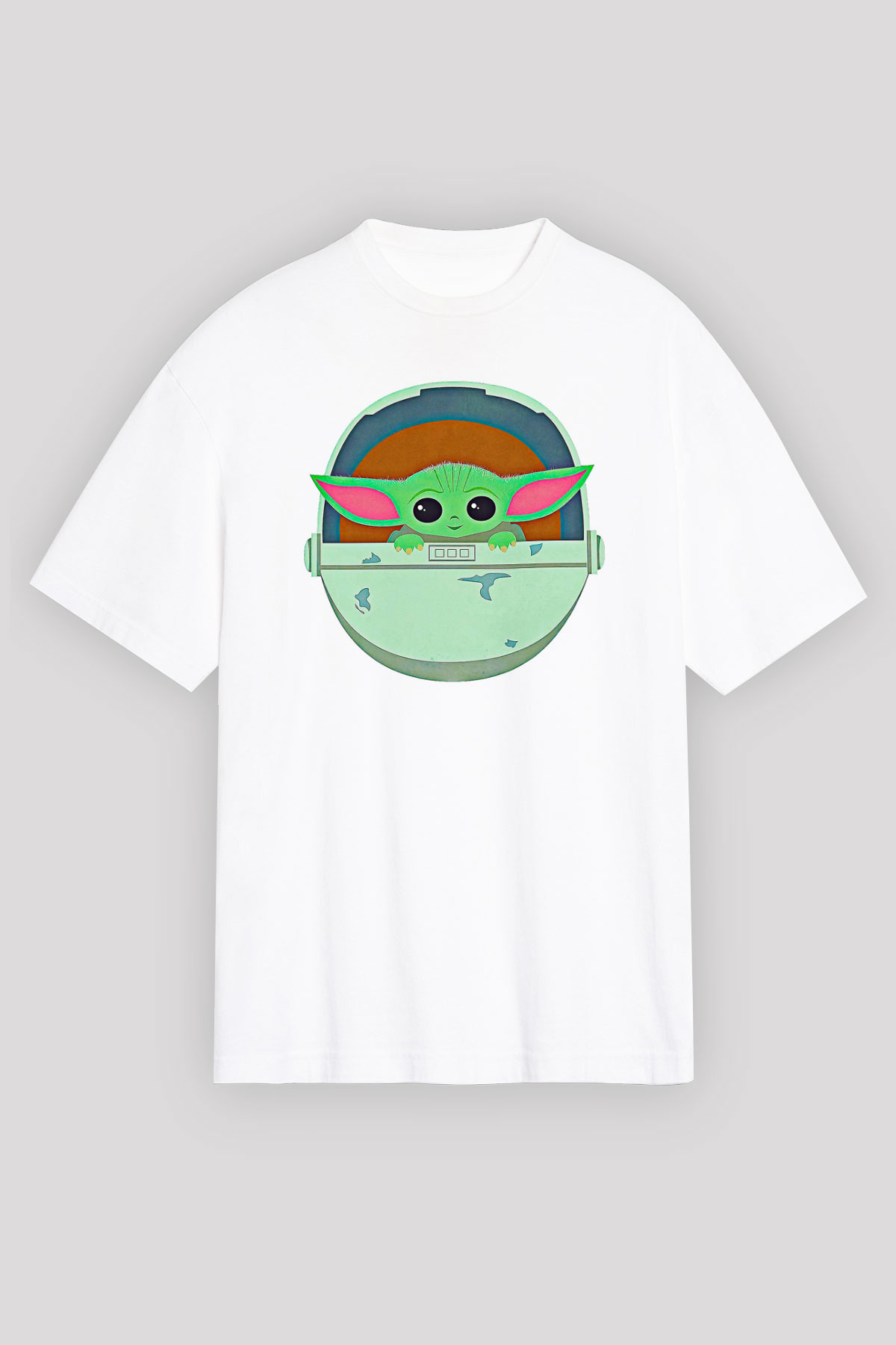 Mandolarian Baskılı Beyaz Unisex Oversize Tişört - Tshirt