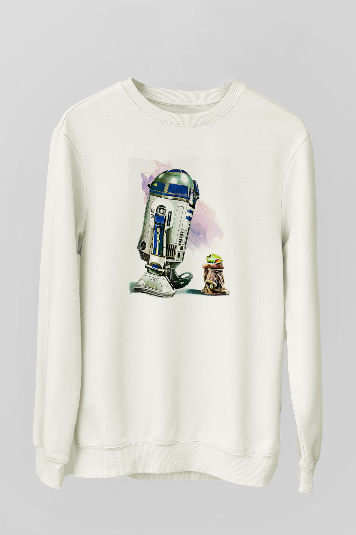 Mandolarian Baskılı Beyaz Unisex Sweatshirt