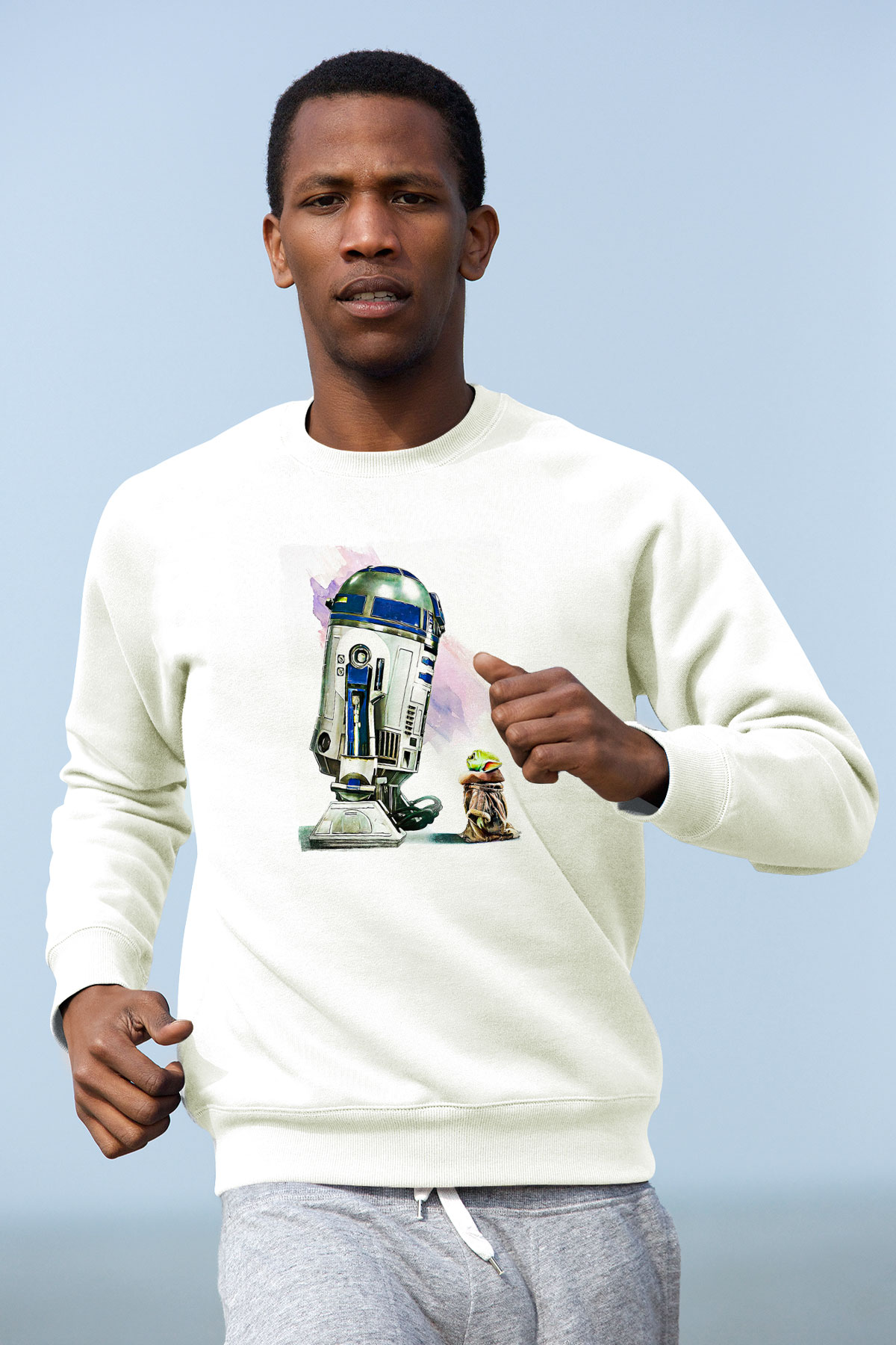 Mandolarian Baskılı Beyaz Unisex Sweatshirt