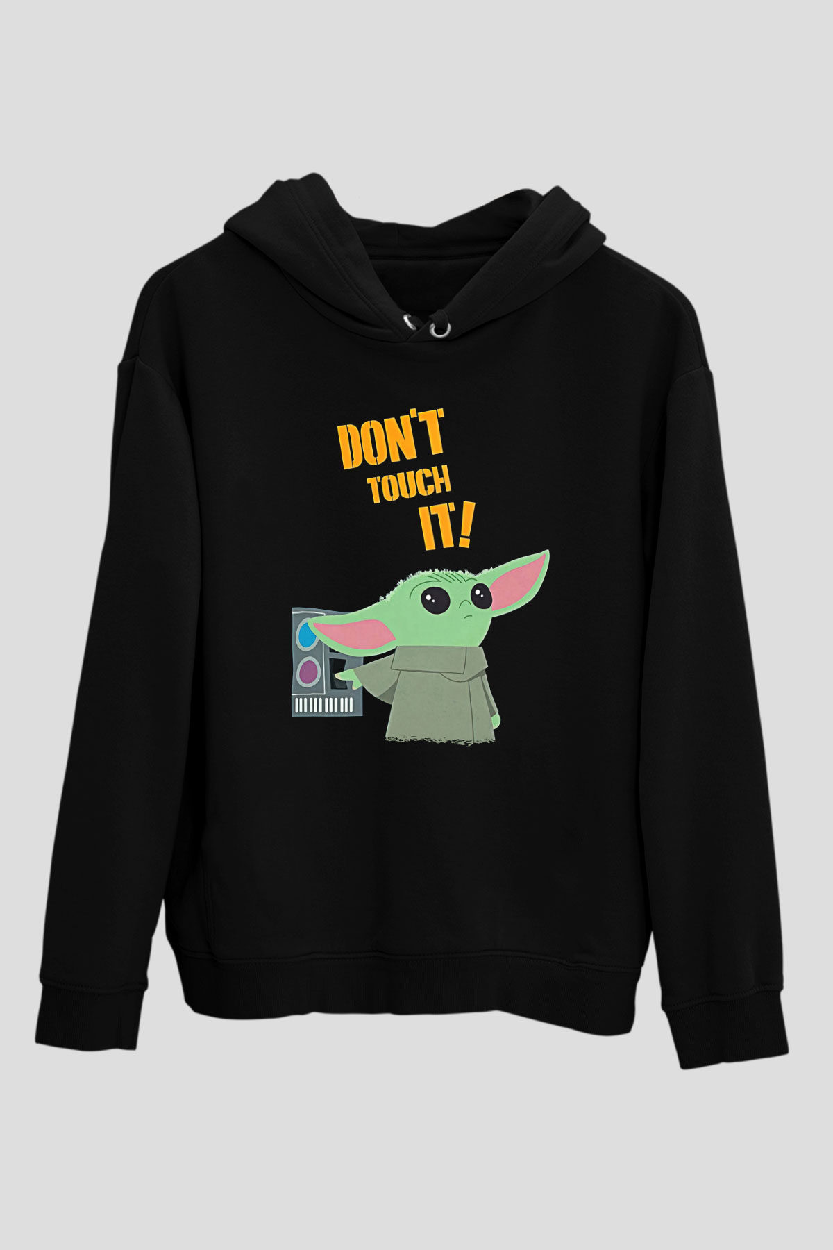 Mandolarian Baskılı Unisex Siyah Kapüşonlu Sweatshirt