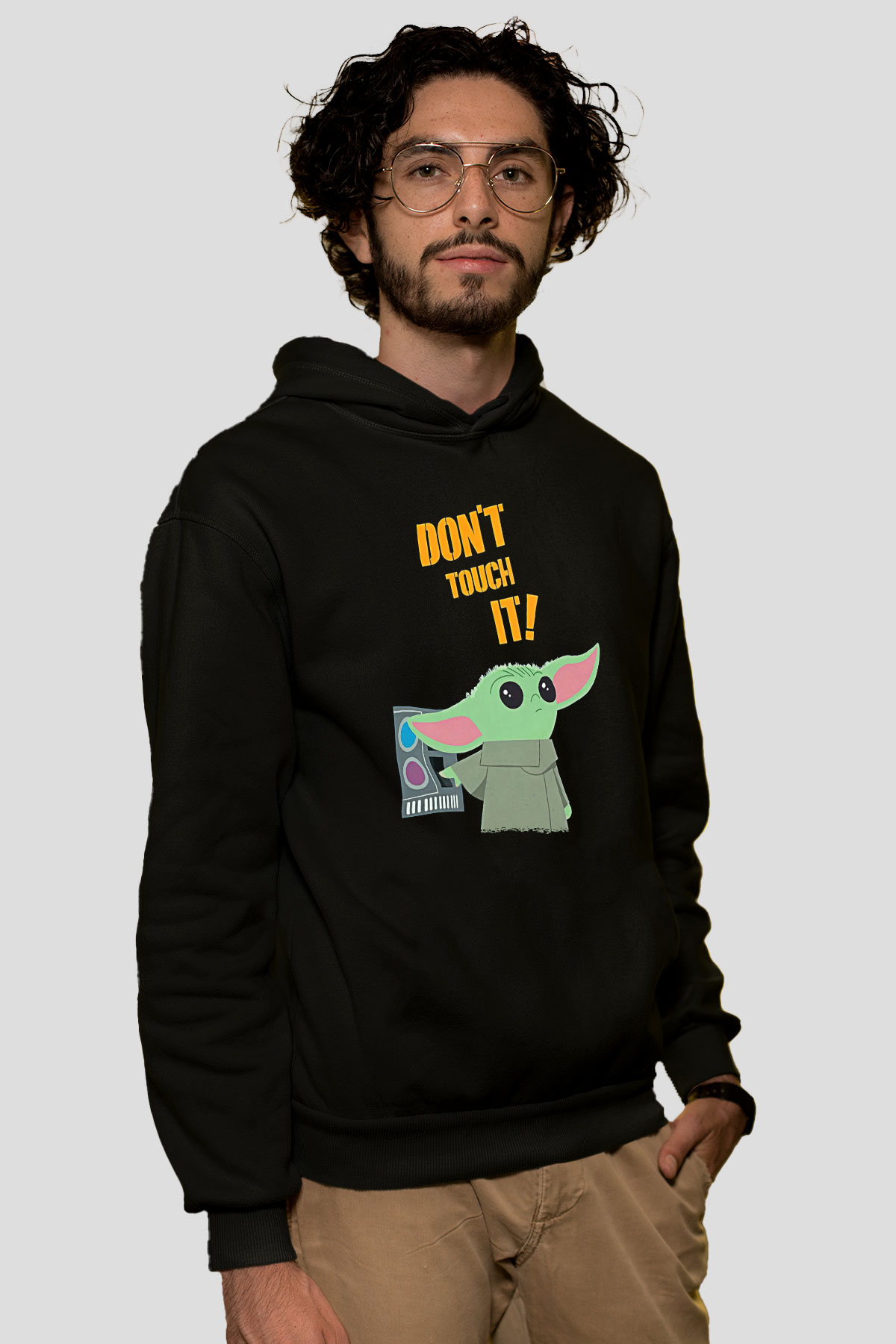 Mandolarian Baskılı Unisex Siyah Kapüşonlu Sweatshirt