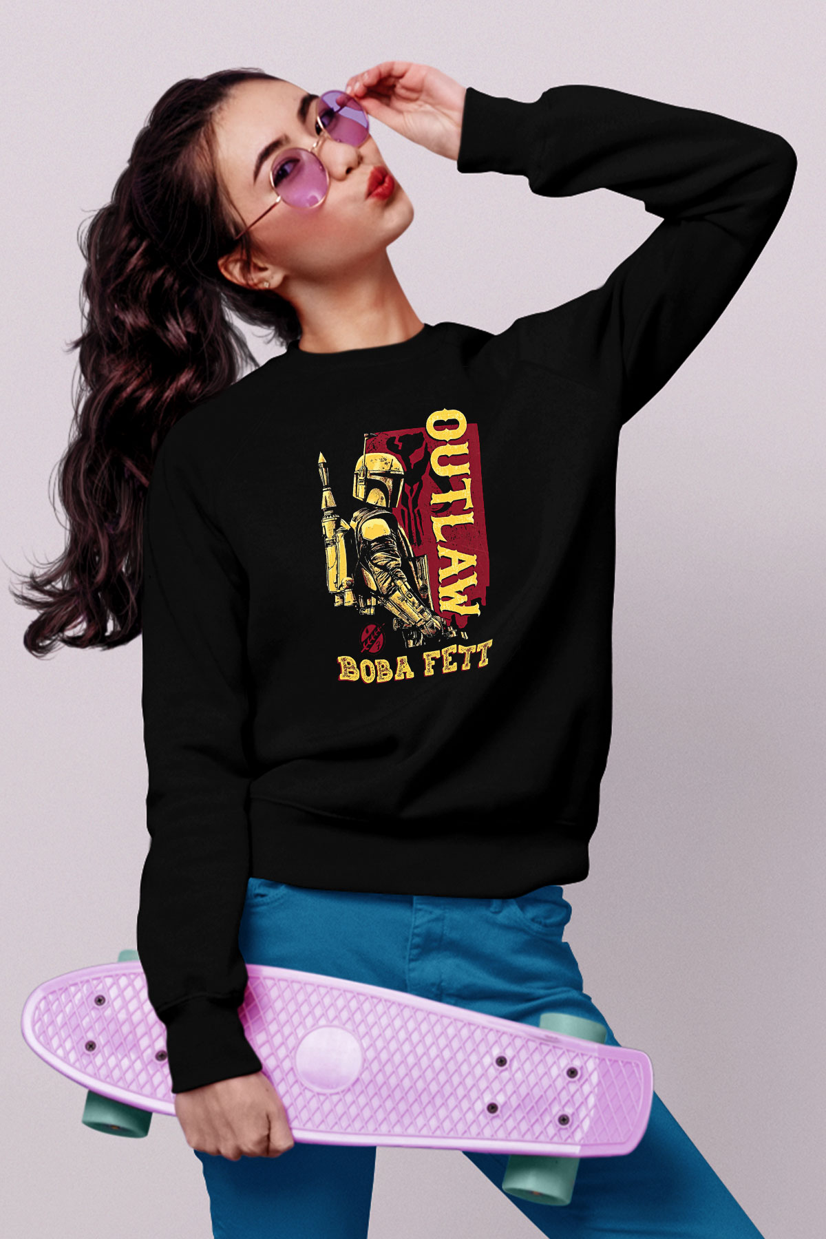 Mandolarian Baskılı Unisex Siyah Sweatshirt