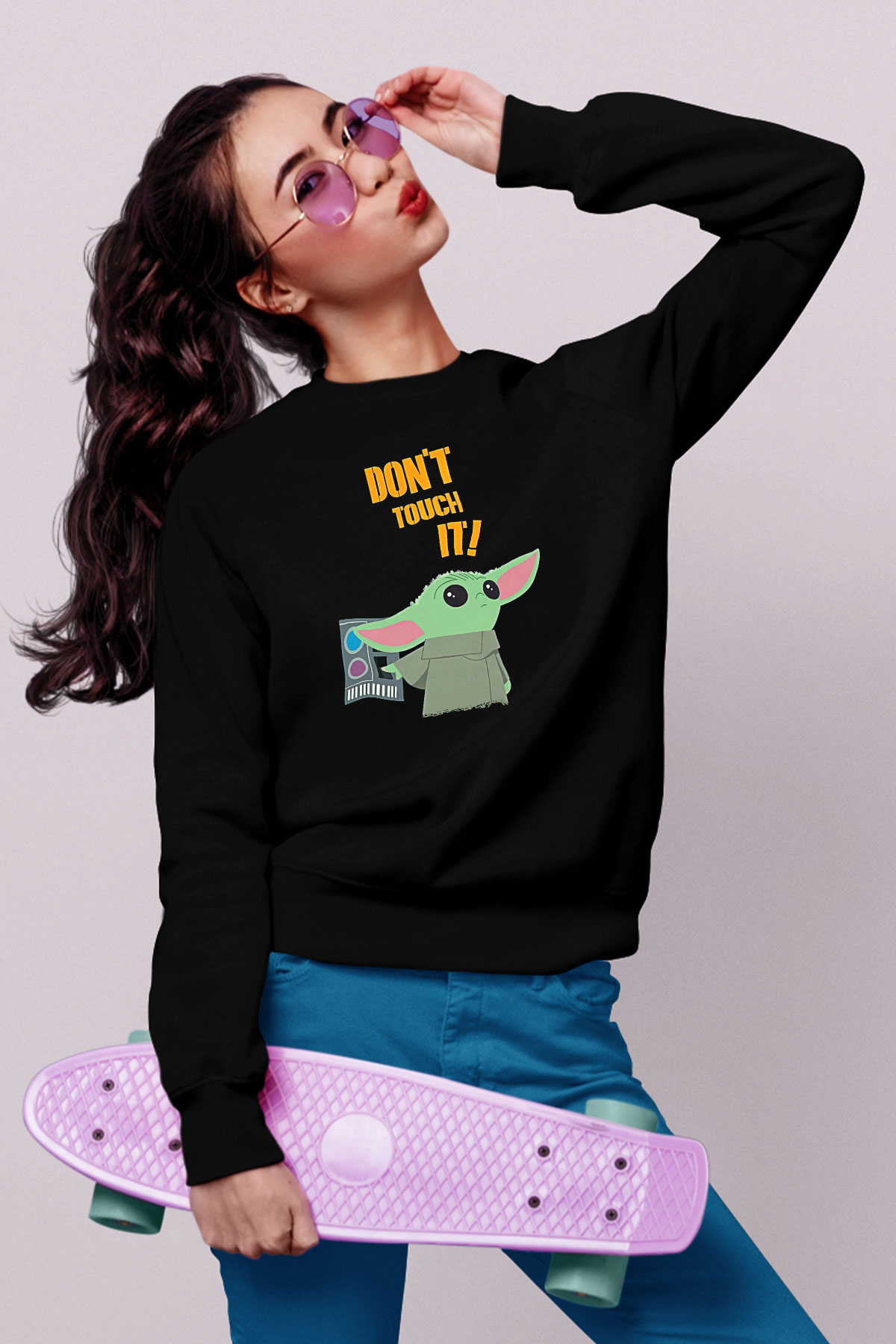 Mandolarian Baskılı Unisex Siyah Sweatshirt