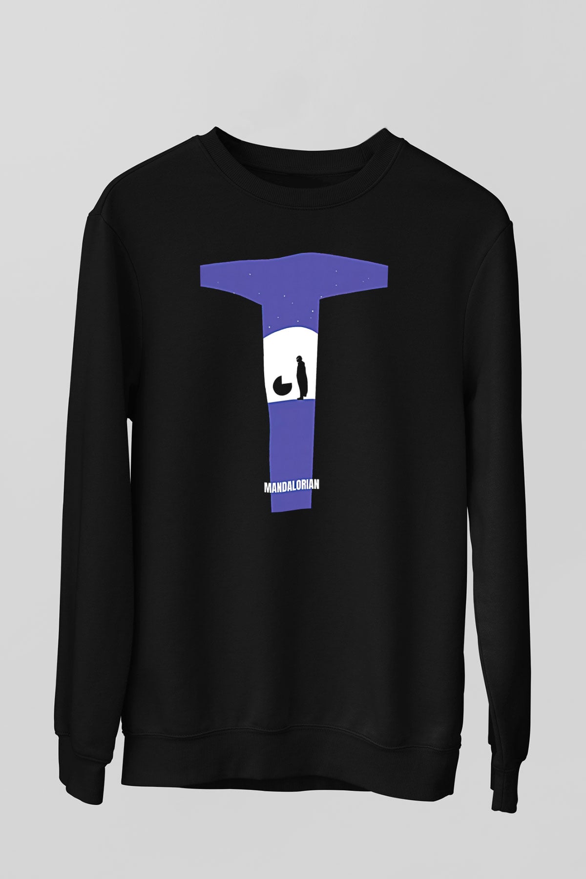 Mandolarian Baskılı Unisex Siyah Sweatshirt