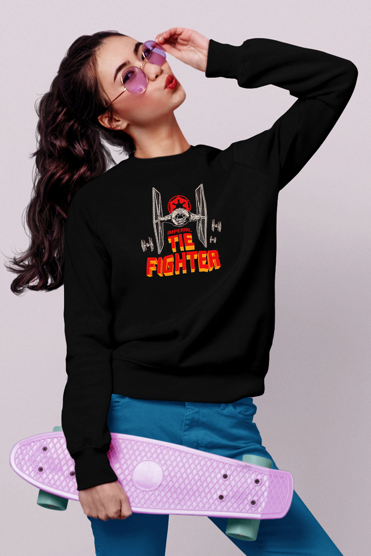 Mandolarian Baskılı Unisex Siyah Sweatshirt