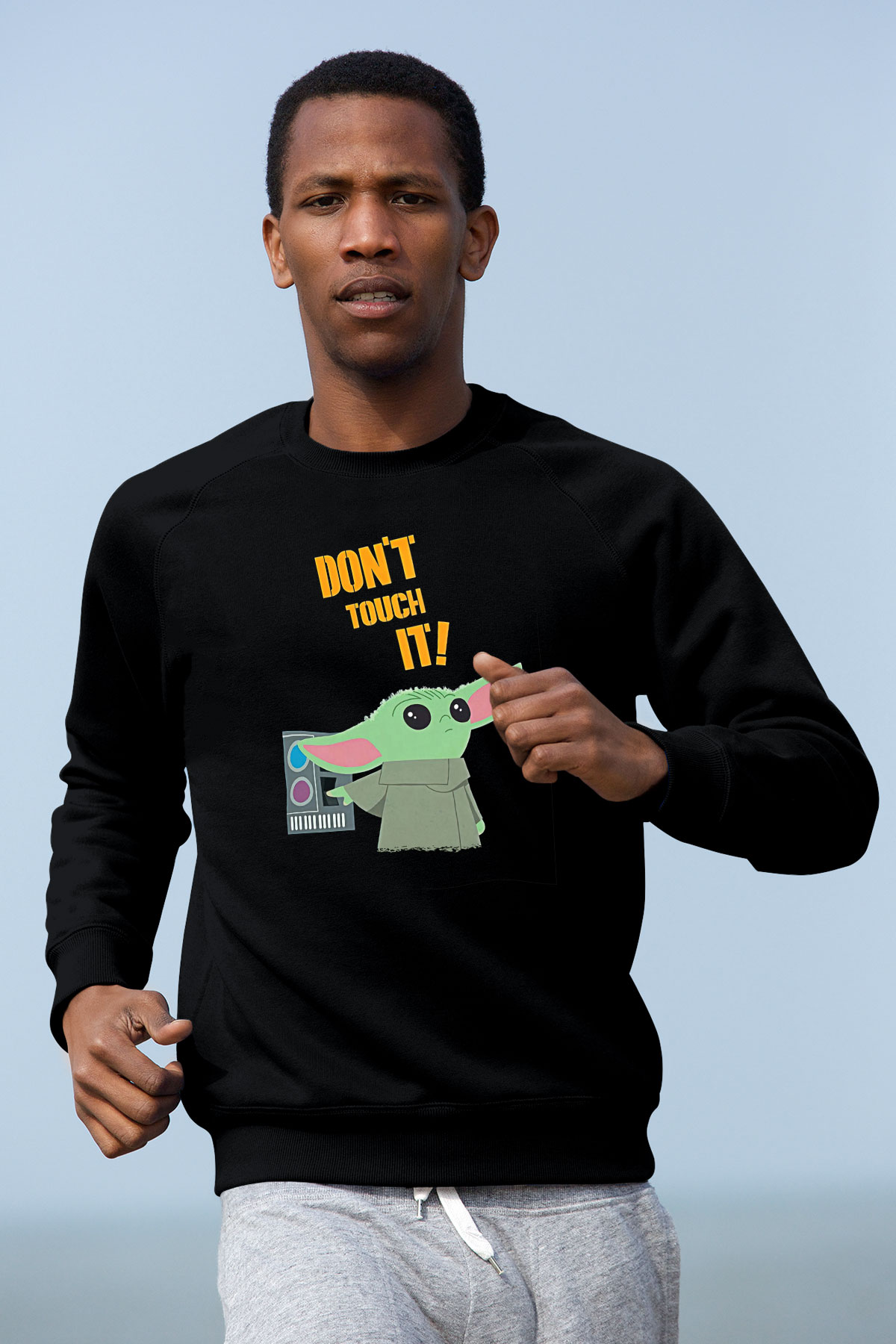 Mandolarian Baskılı Unisex Siyah Sweatshirt