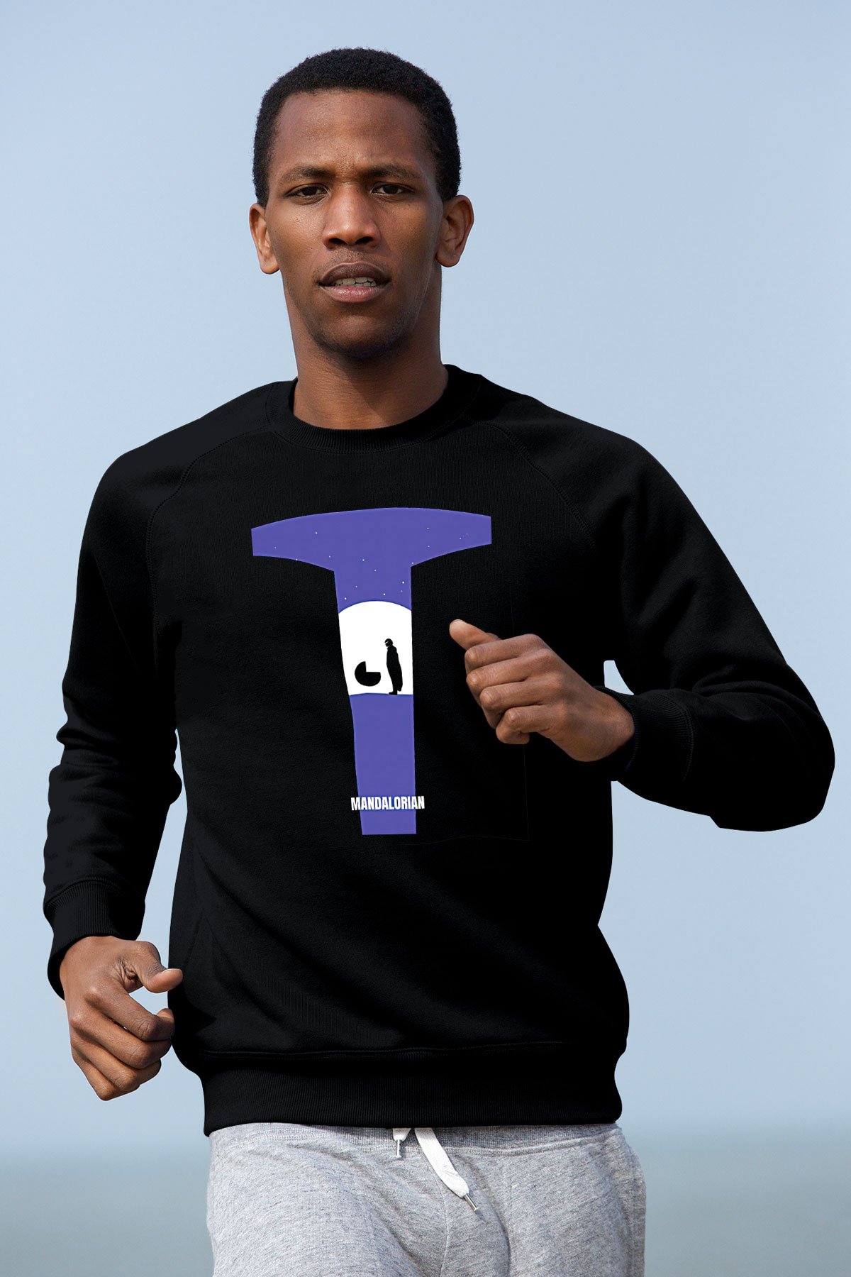 Mandolarian Baskılı Unisex Siyah Sweatshirt